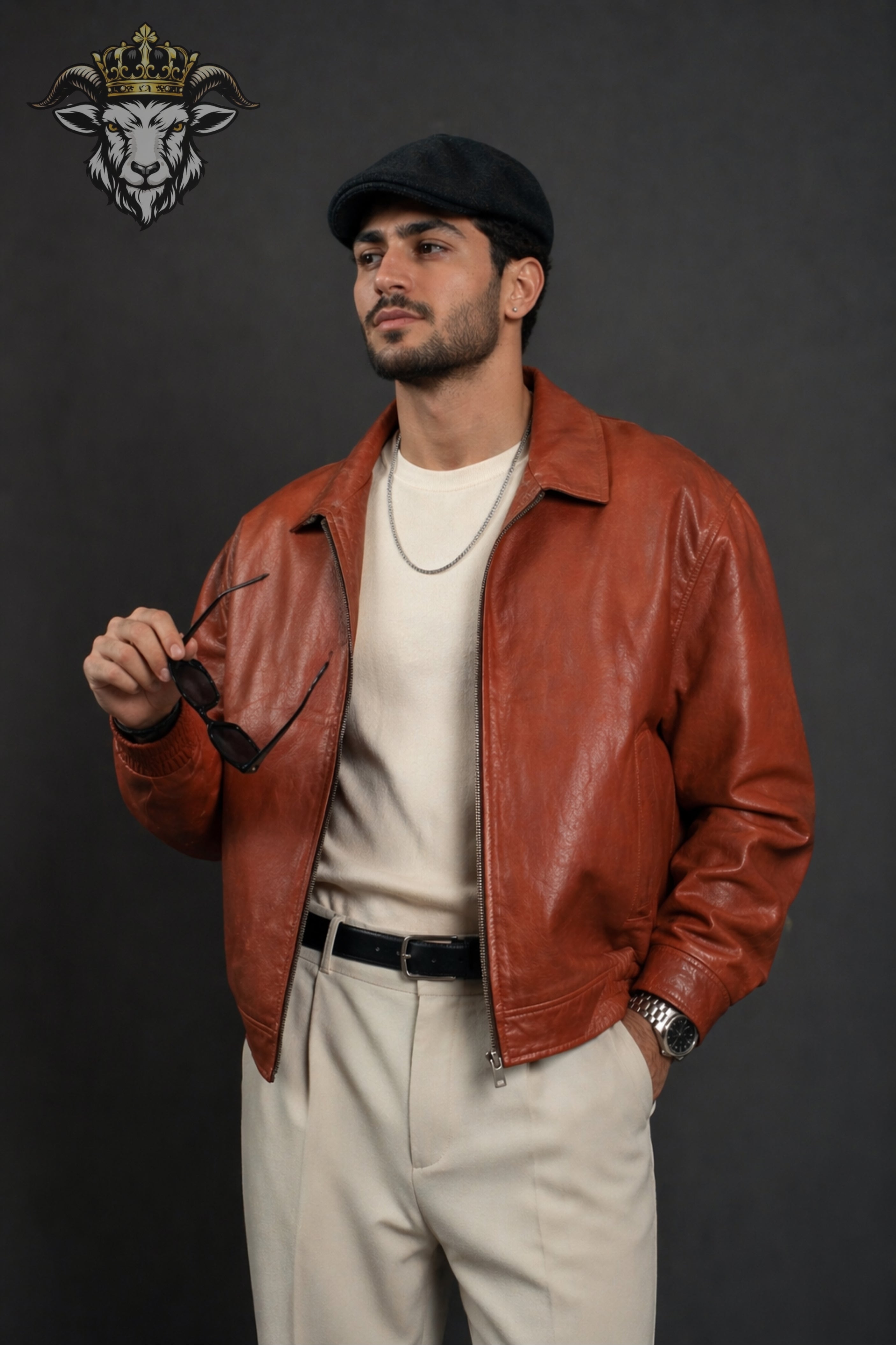 Men’s Burnt Orange Oversize Real Leather Bomber Jacket