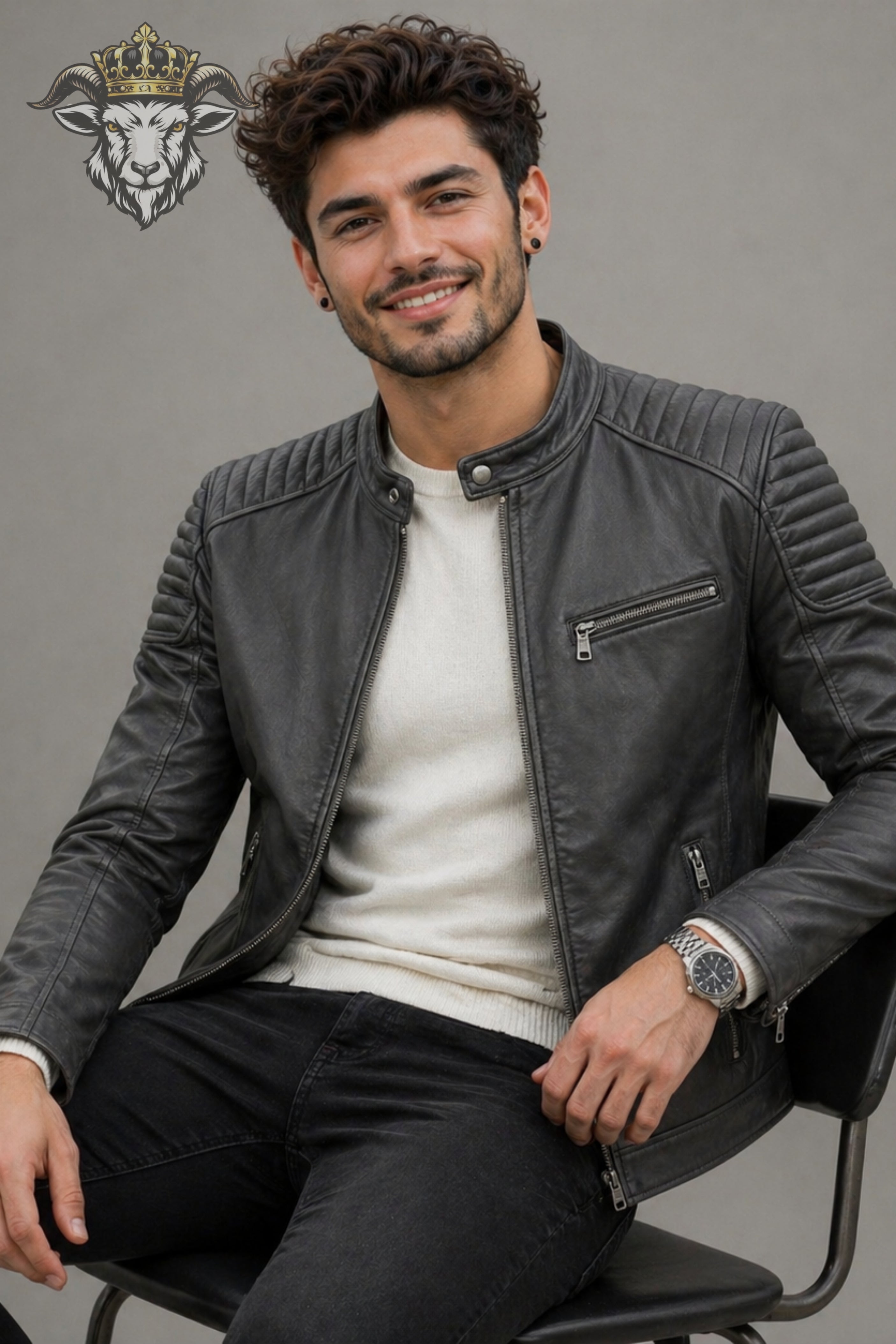 Men’s Charcoal Real Leather Roadster Jacket