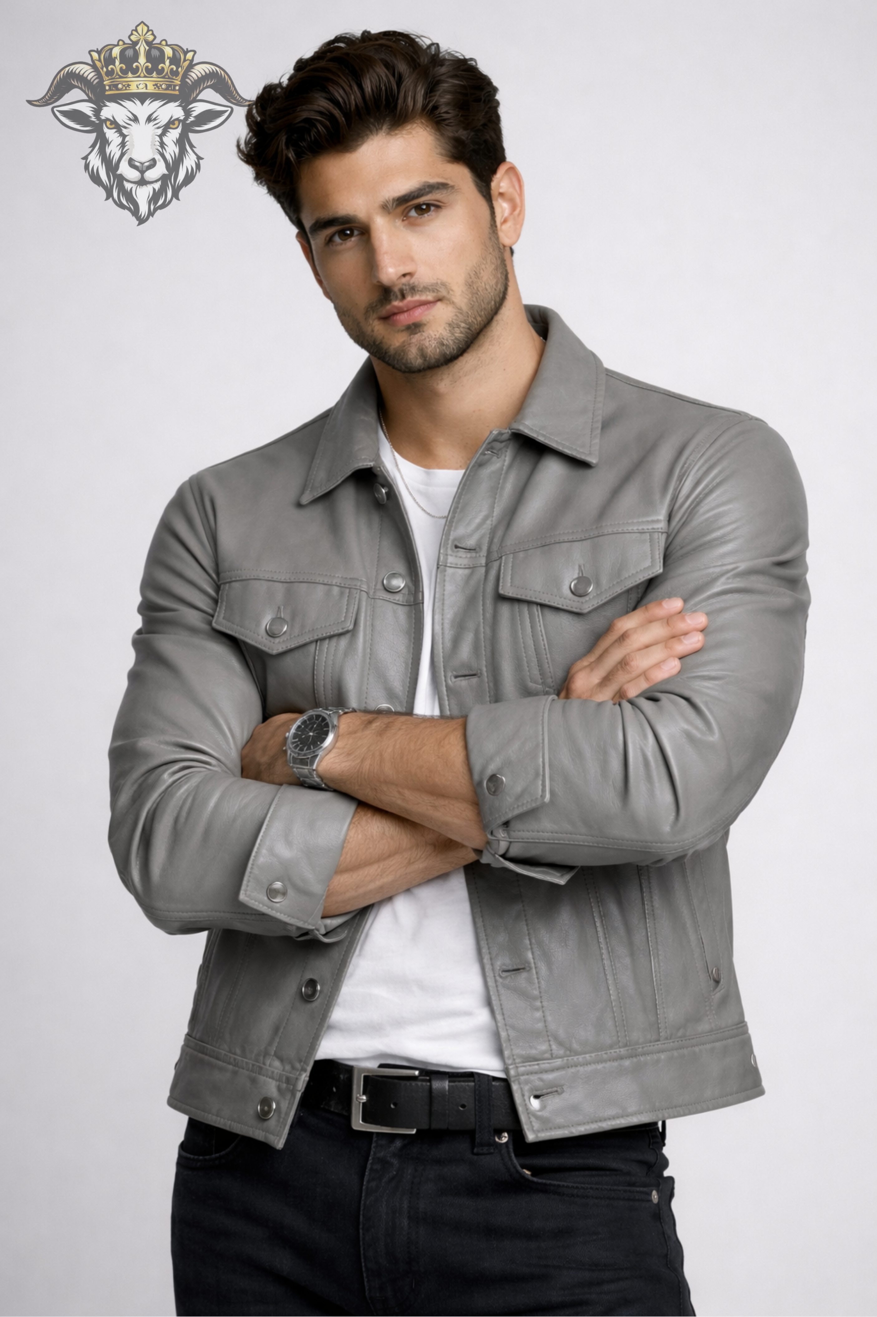 Light Grey Real Leather Jacket for Men