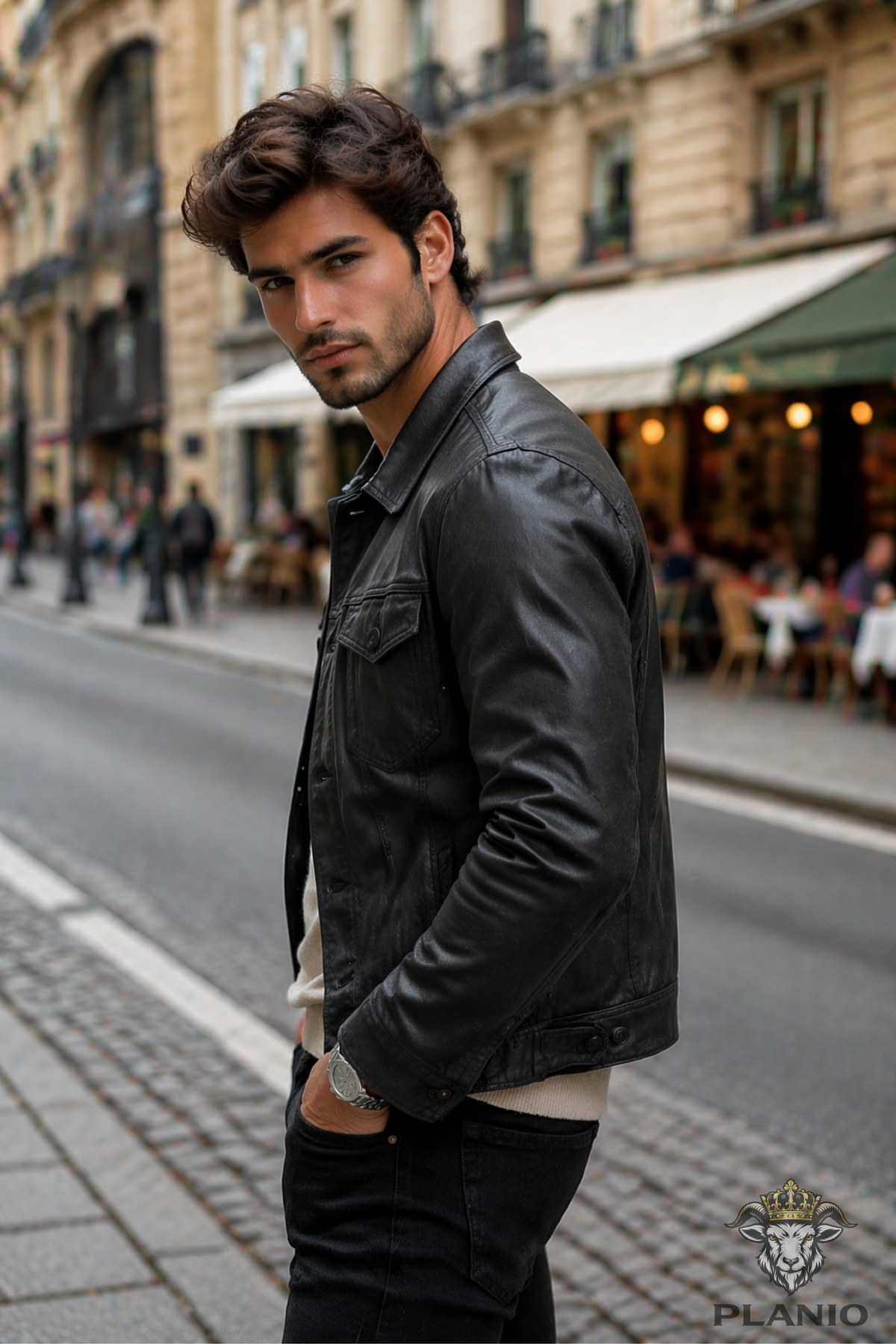 Men's Charcoal Leather Trucker Jacket – Premium Real Leather Button-Up Jacket with Chest Pockets