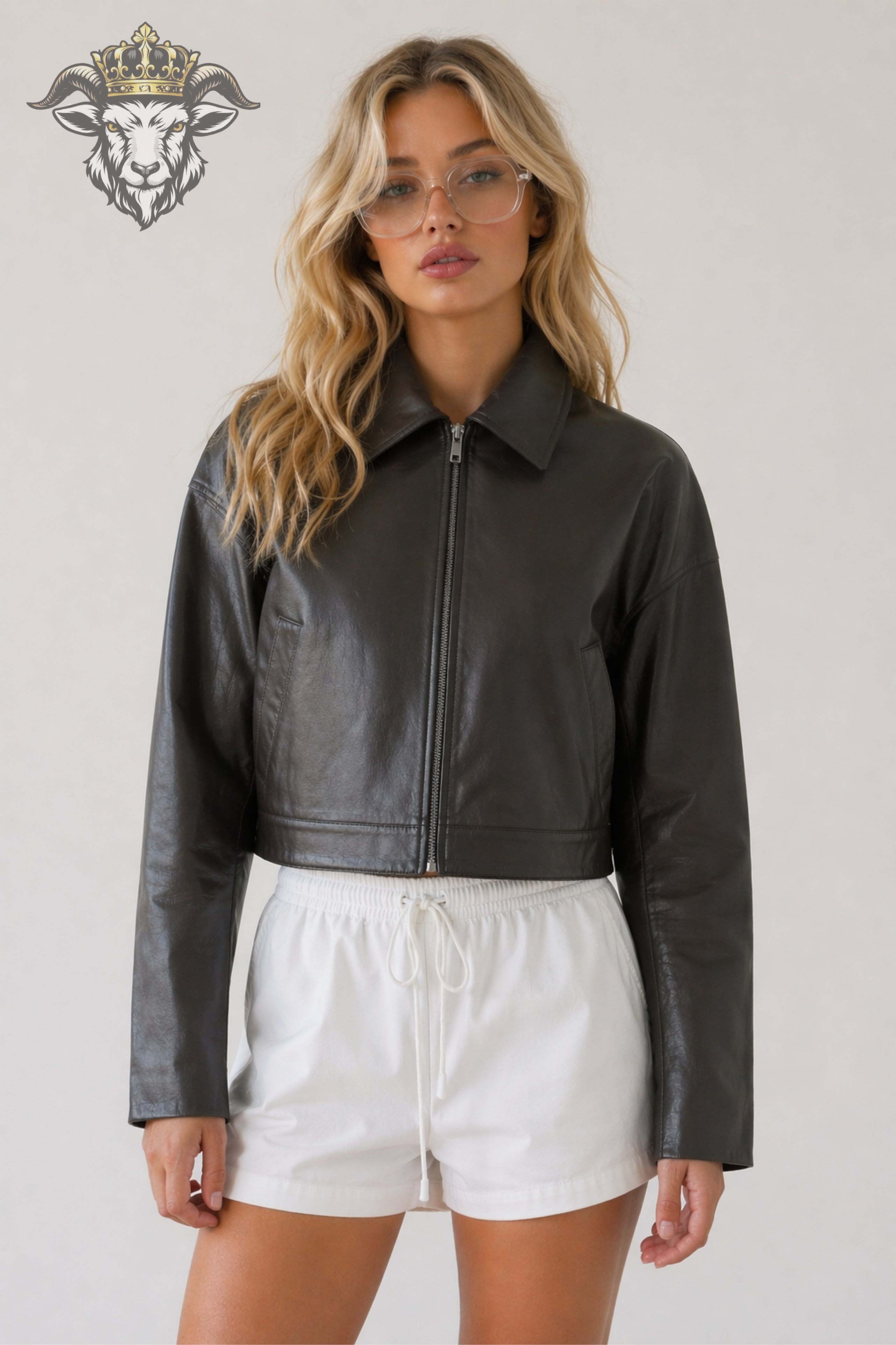 Women’s Charcoal Real Leather Cropped Jacket