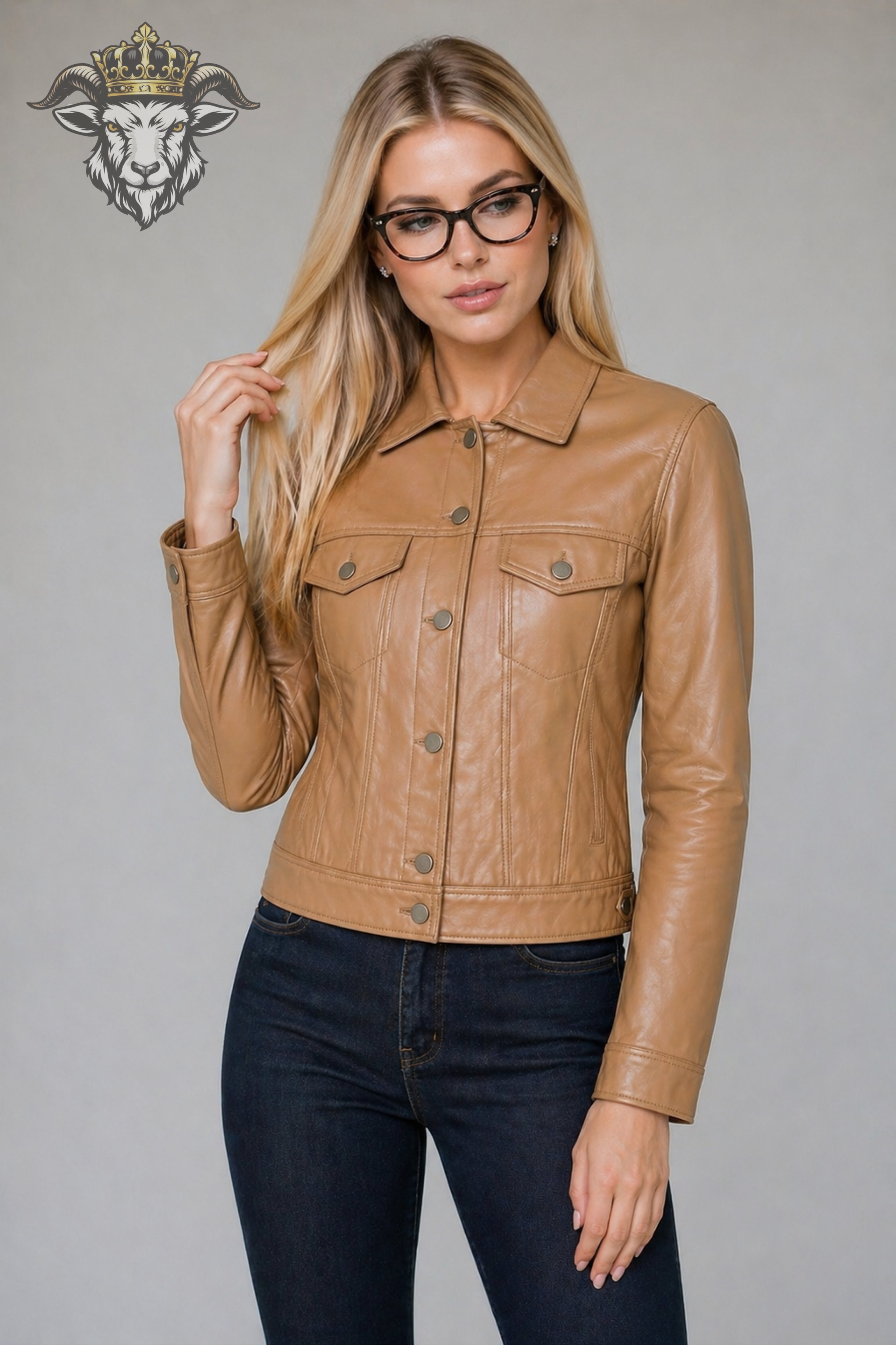 Women’s Tan Real Leather Trucker Jacket