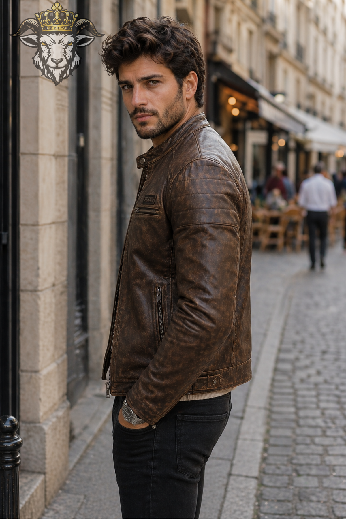 Men's Distressed Brown Leather Biker Jacket – Real Leather Moto Jacket, Slim Fit Cafe Racer Style