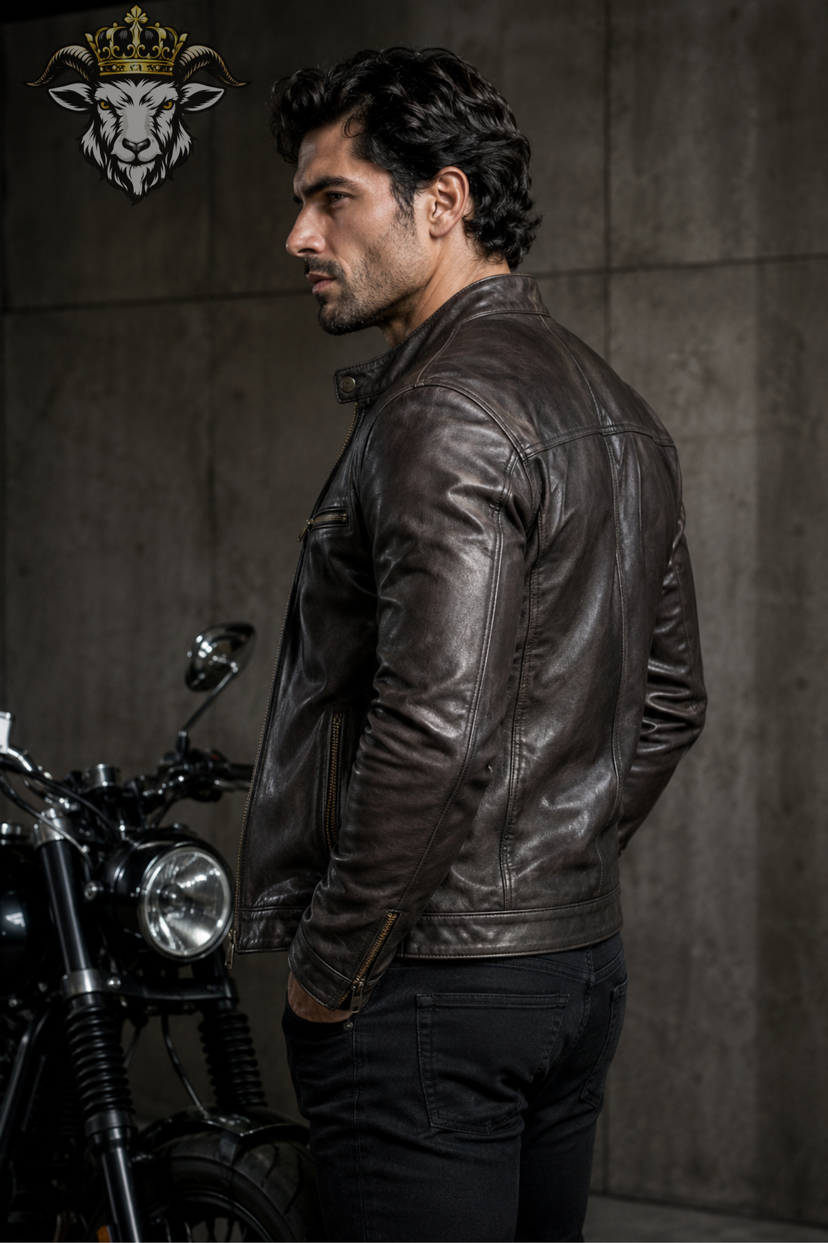 Men's Dark Gray Real Leather Biker Jacket, Slim Fit Motorcycle Jacket, Mandarin Collar Moto Jacket, Men's Gray Leather Coat