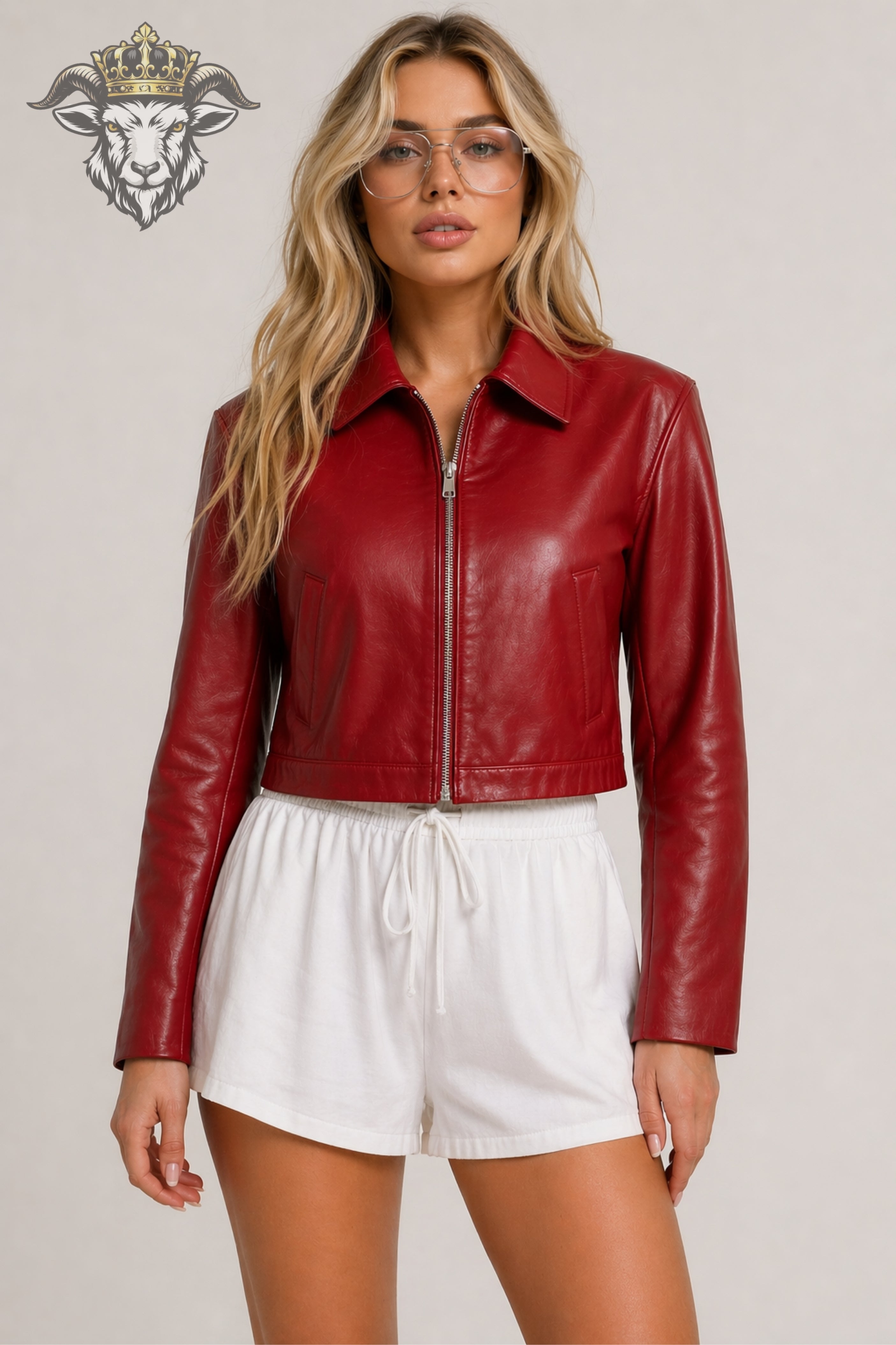 Women’s Red Real Leather Cropped Jacket
