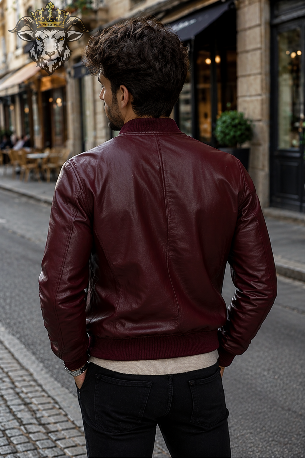 Men's Burgundy Leather Bomber Jacket, Slim Fit Maroon Jacket, Ribbed Collar Zip-Up Moto Jacket, Casual Streetwear Outerwear