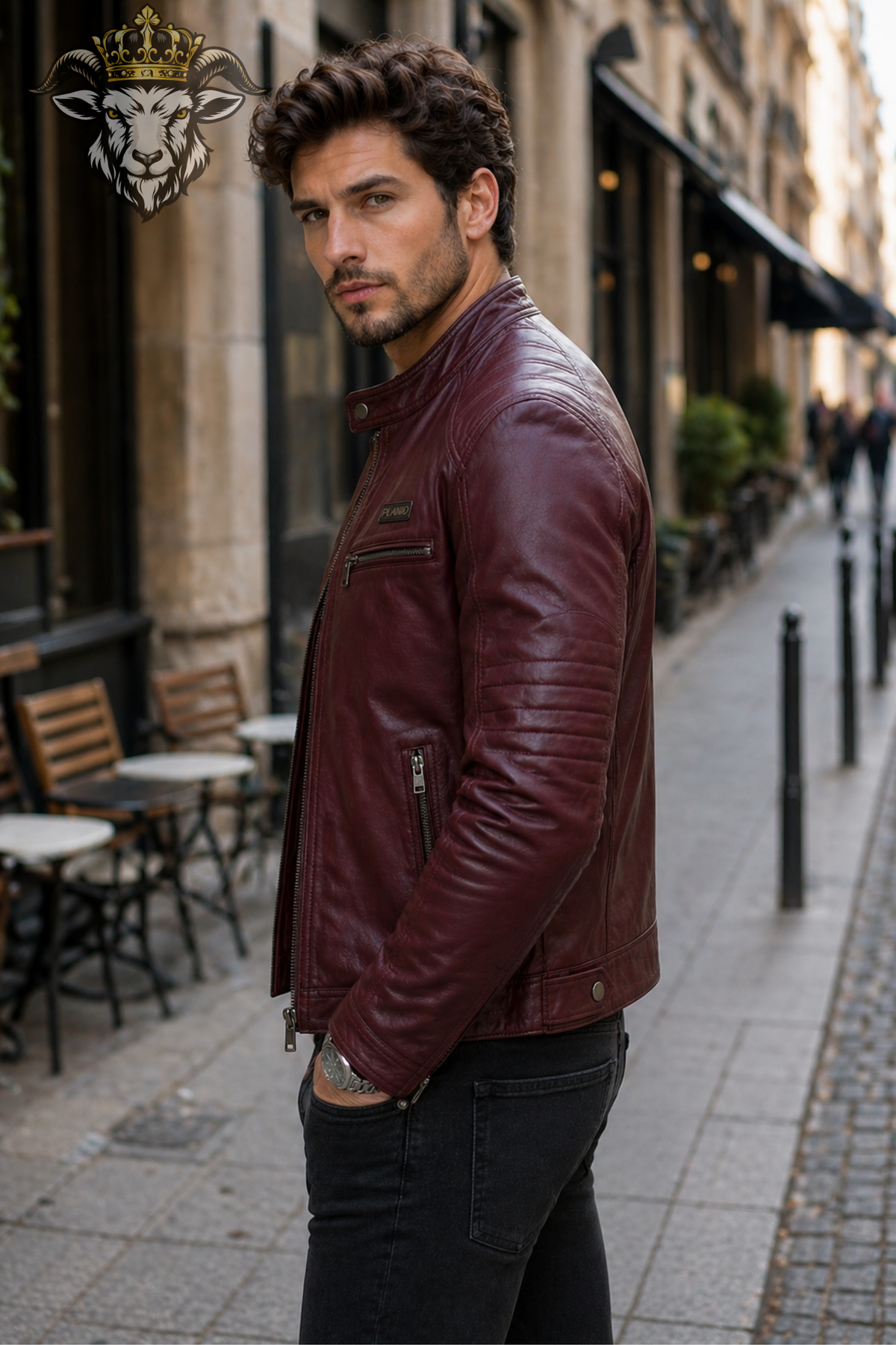 Men's Burgundy Real Leather Biker Jacket – Slim Fit Cafe Racer Motorcycle Jacket, PLANIO Quilted Moto Jacket for Men