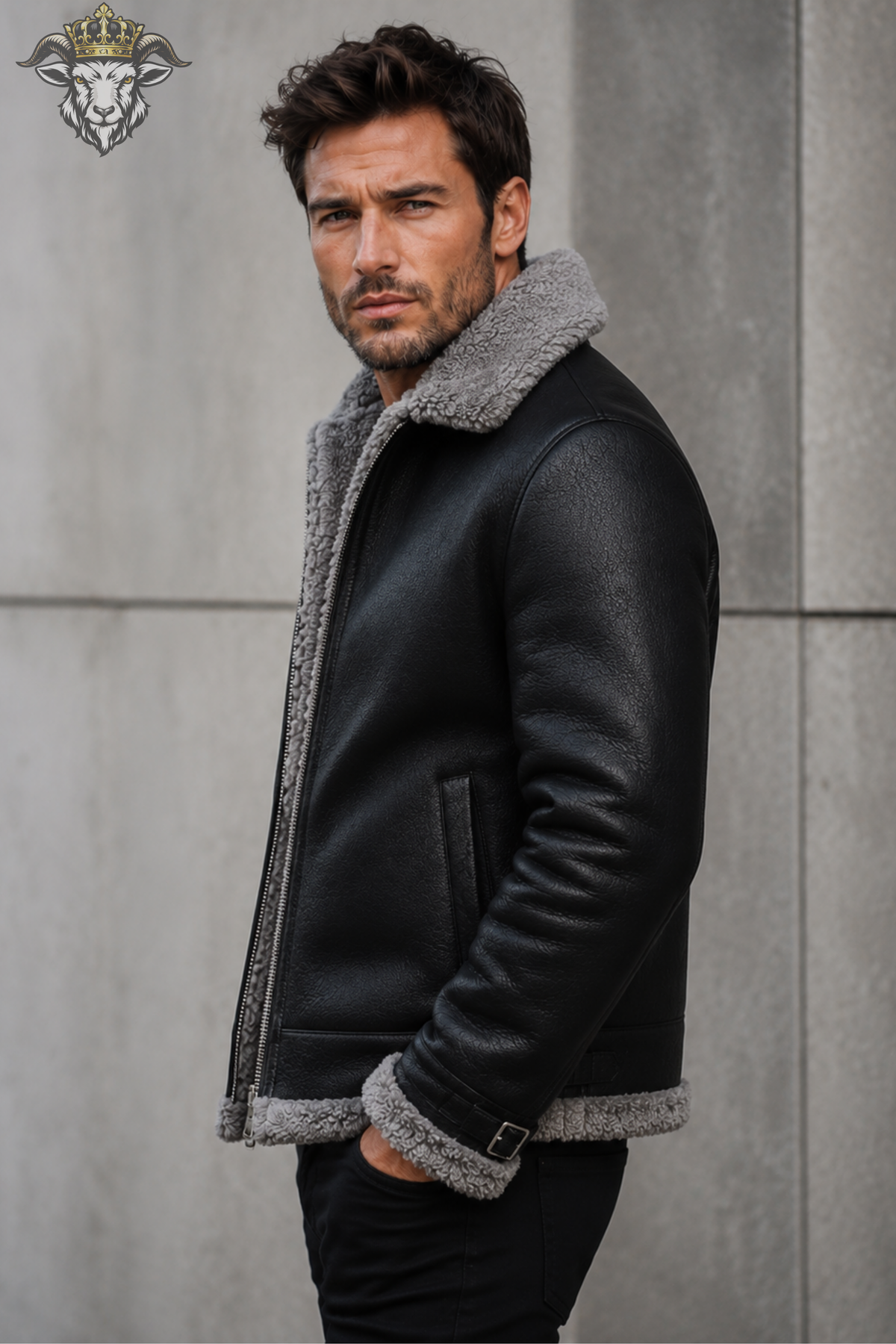 Men’s Black Genuine Leather Shearling Jacket, Premium Aviator Winter Coat, Faux Fur Lined Biker Jacket, Warm Pilot Outerwear, Classic Luxury Jacket