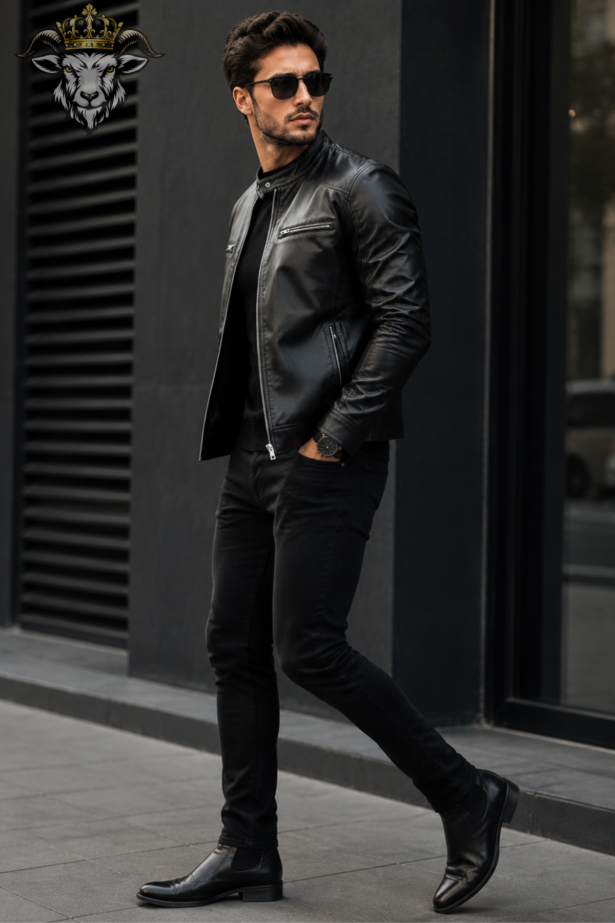 Men's Black Leather Biker Jacket, Genuine Leather Motorcycle Jacket, Slim Fit Zip Up Jacket, Vintage Style Men's Outerwear