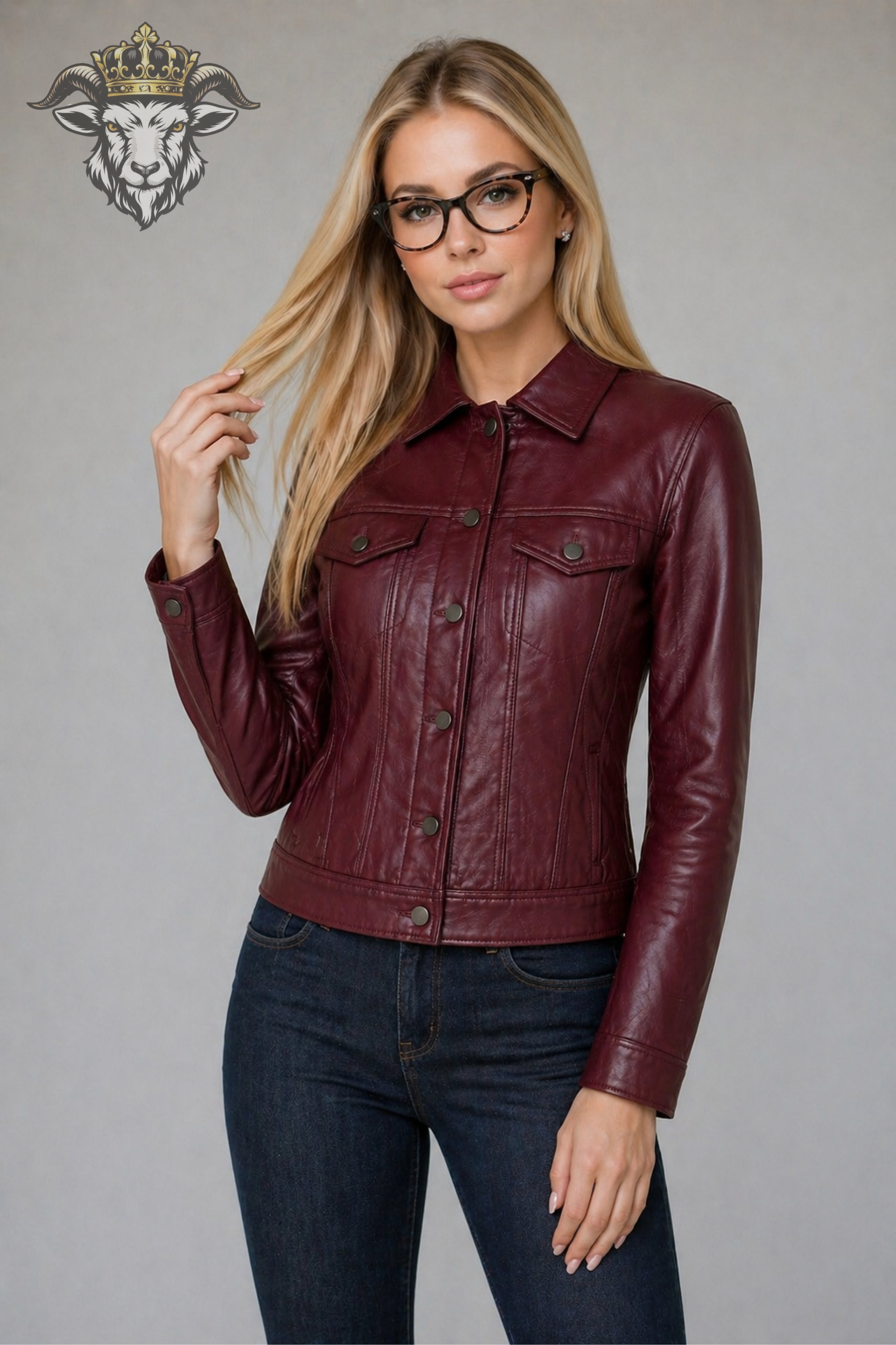 Women’s Burgundy Real Leather Trucker Jacket