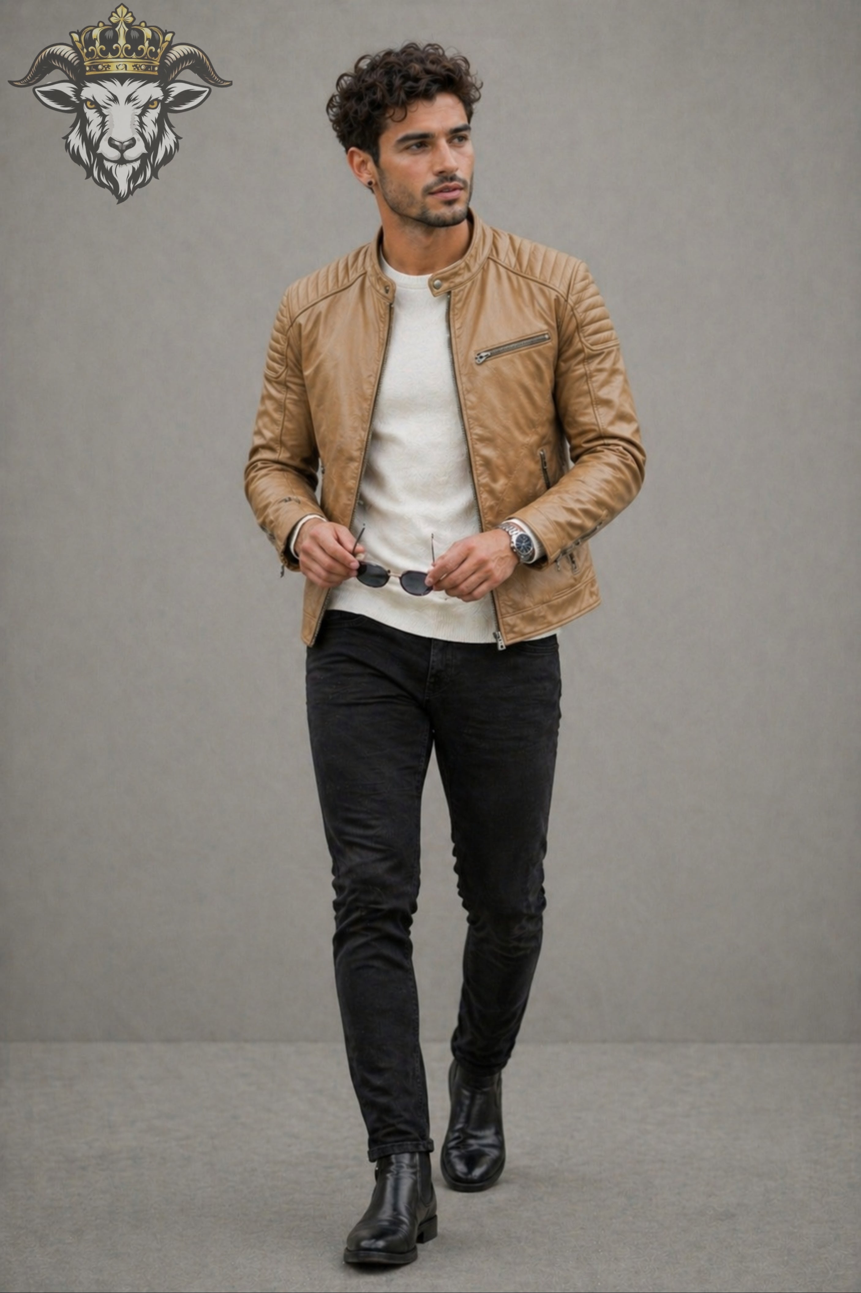 Men’s Tan Real Leather Roadster Jacket
