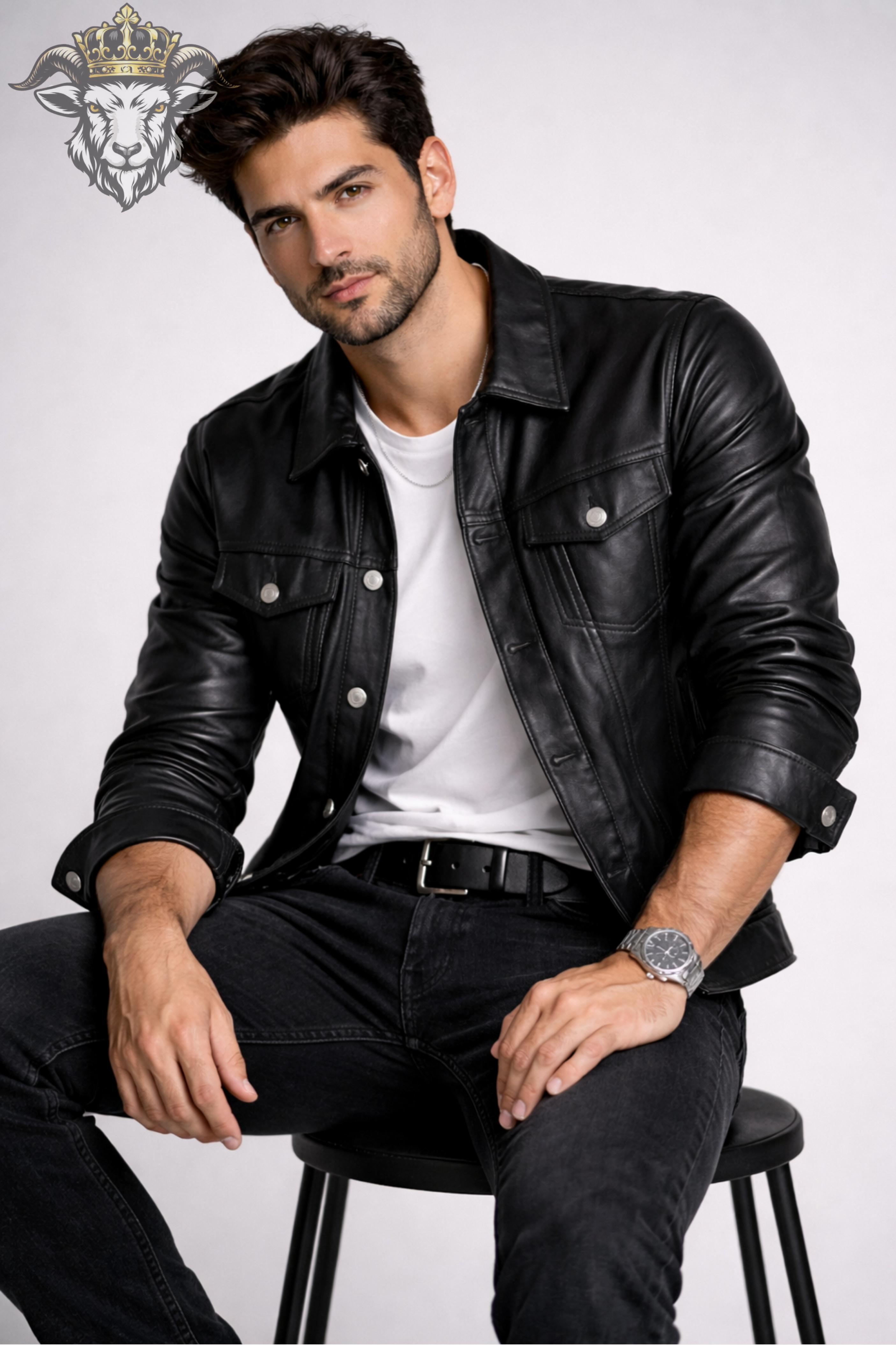 Men’s Black Real Leather Trucker Jacket