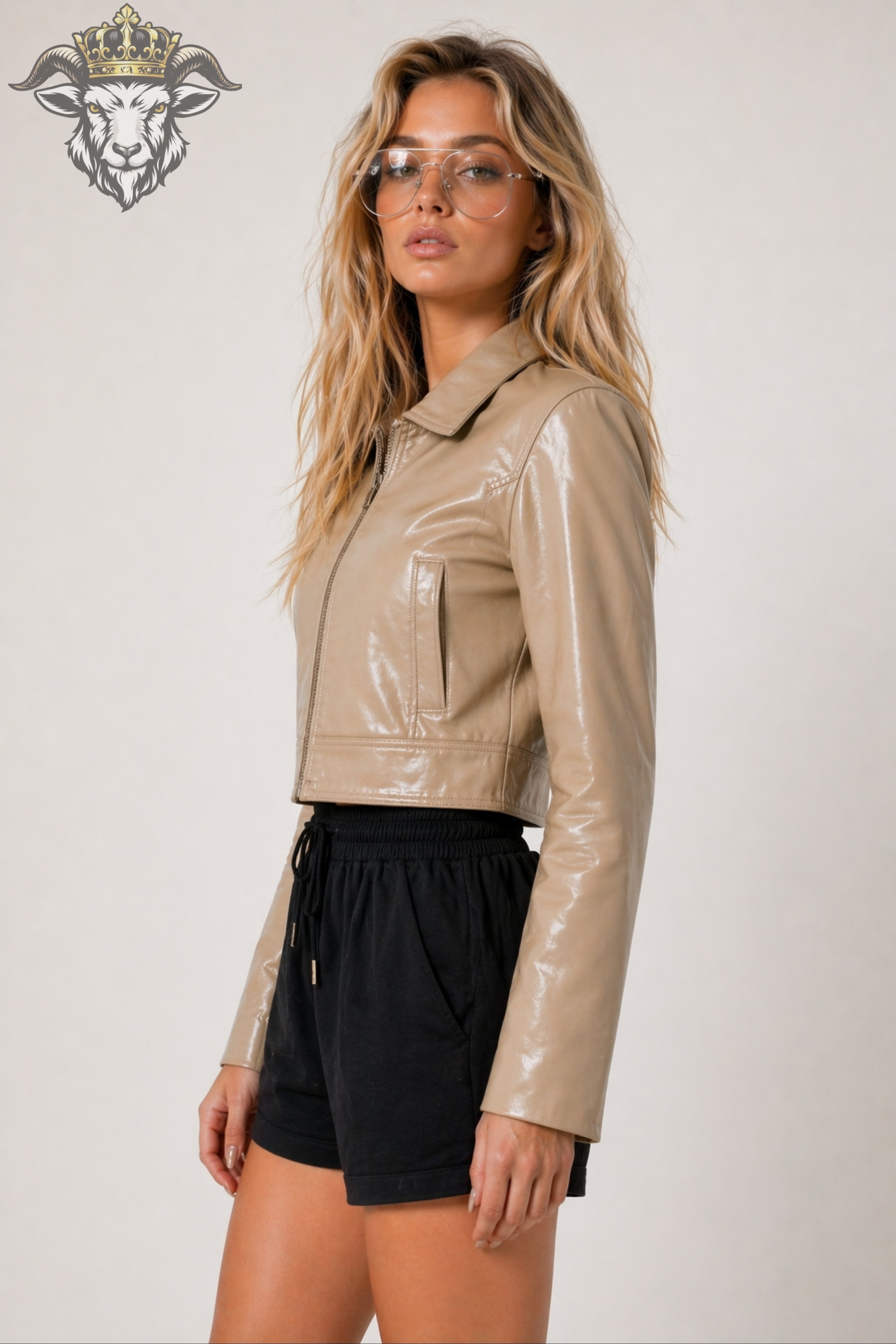 Women’s Beige Real Leather Cropped Jacket