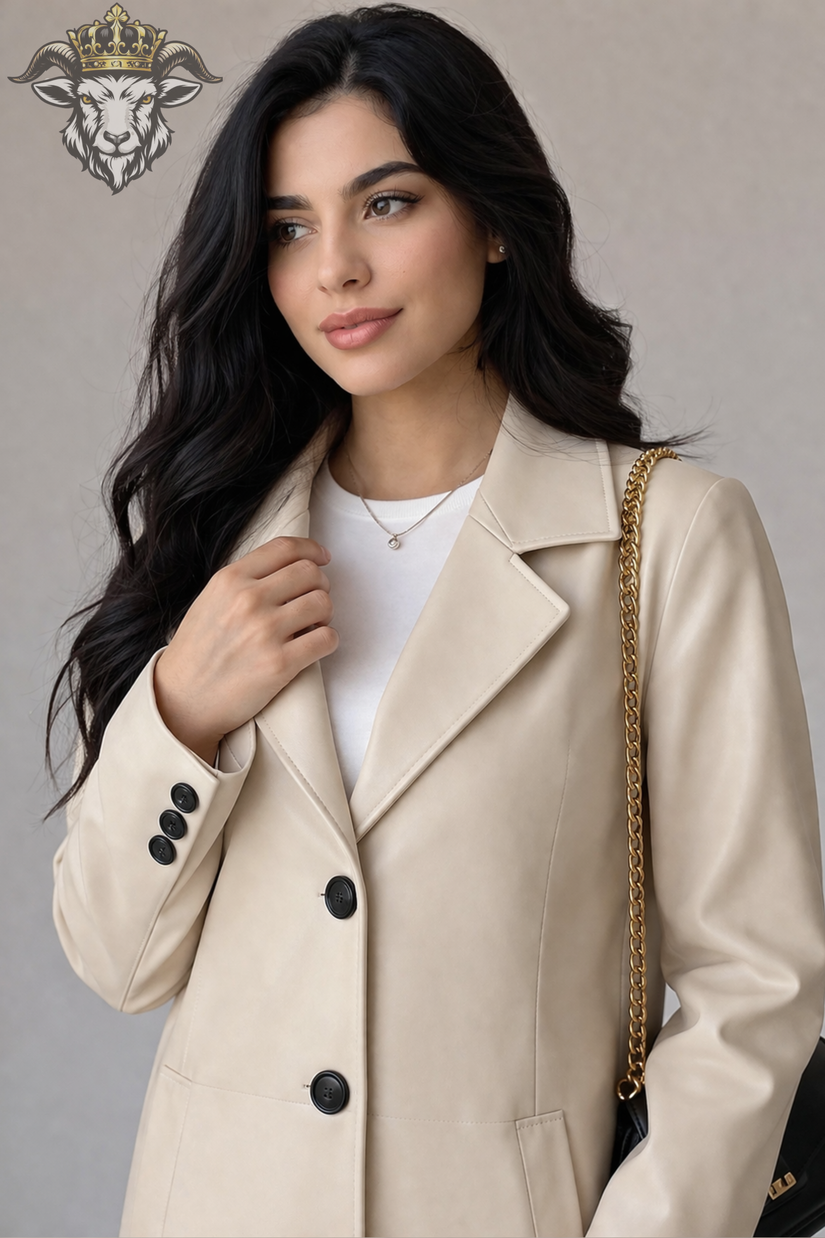 Women’s Cream Real Leather Mid-Length Coat