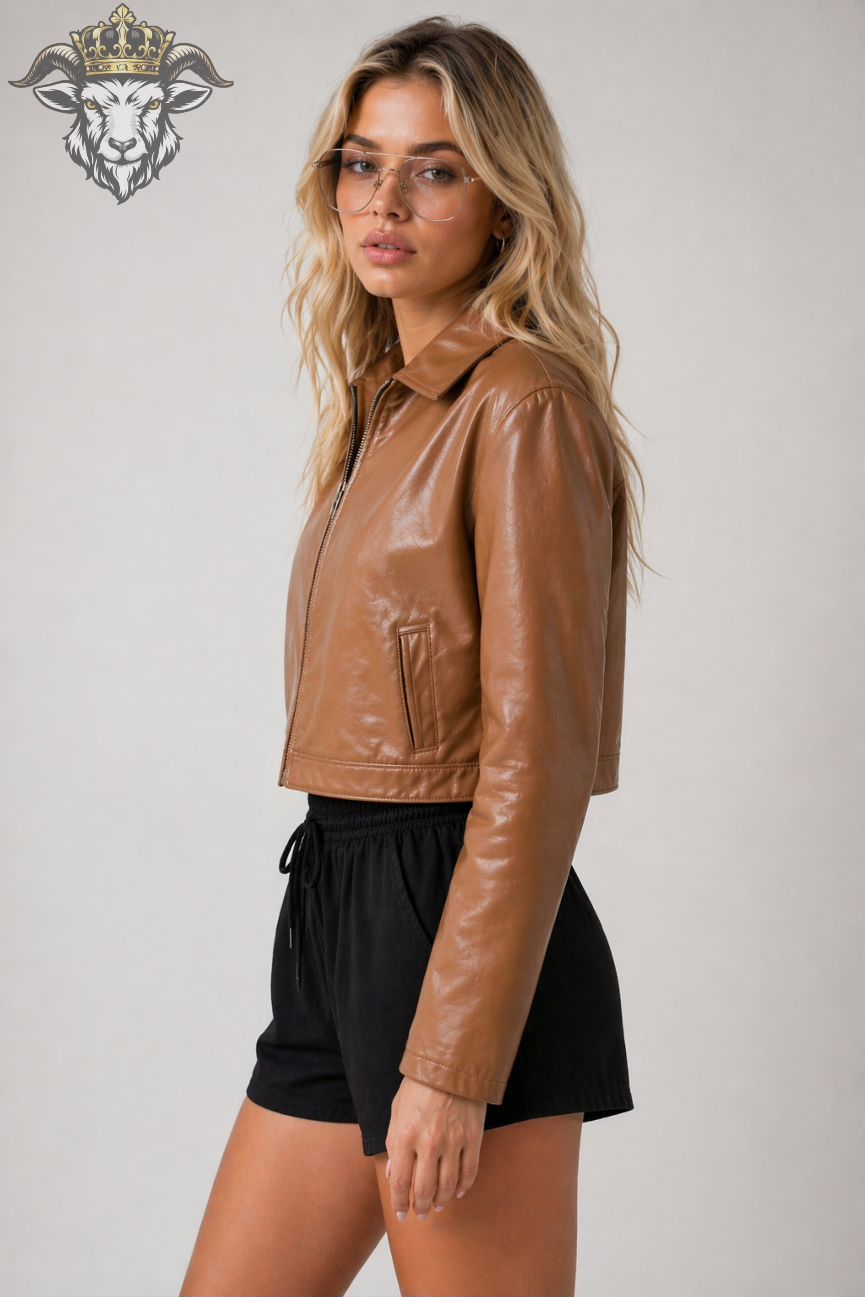 Women’s Tan Real Leather Cropped Jacket