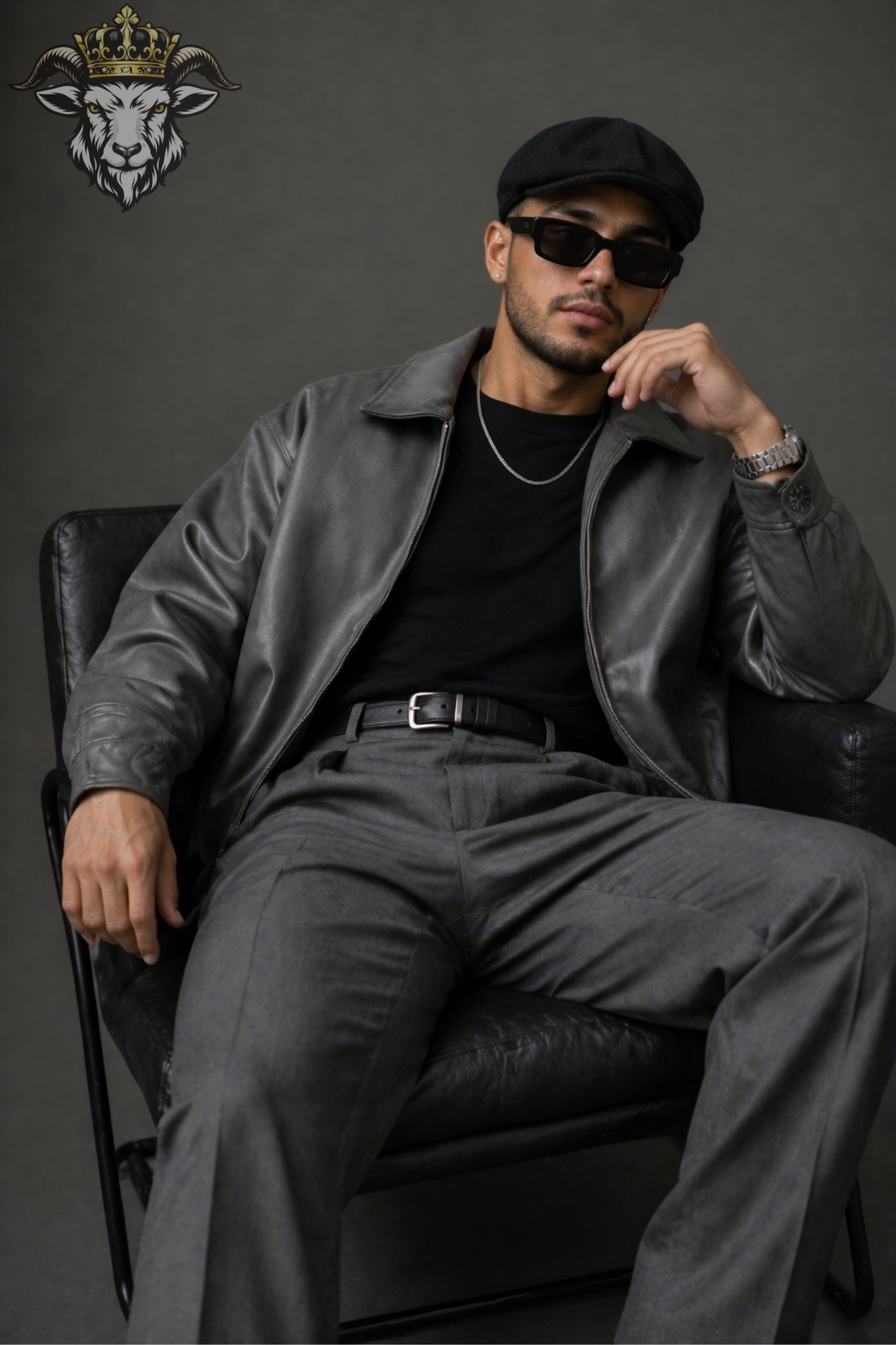 Men’s Oversize Grey Real Leather Bomber Jacket