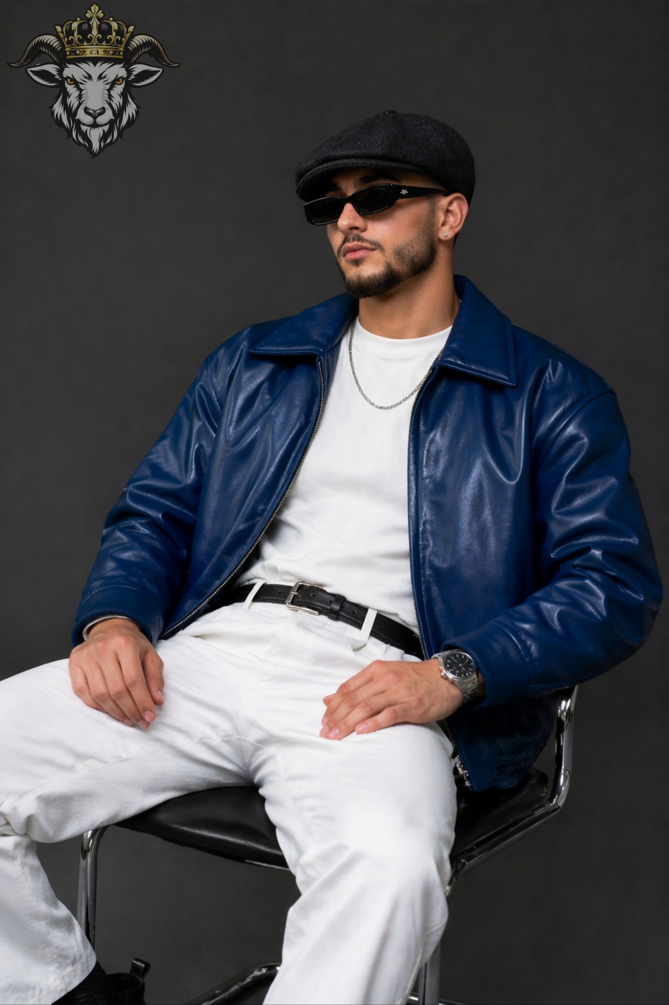 Men’s Royal Blue Oversize Real Leather Bomber Jacket