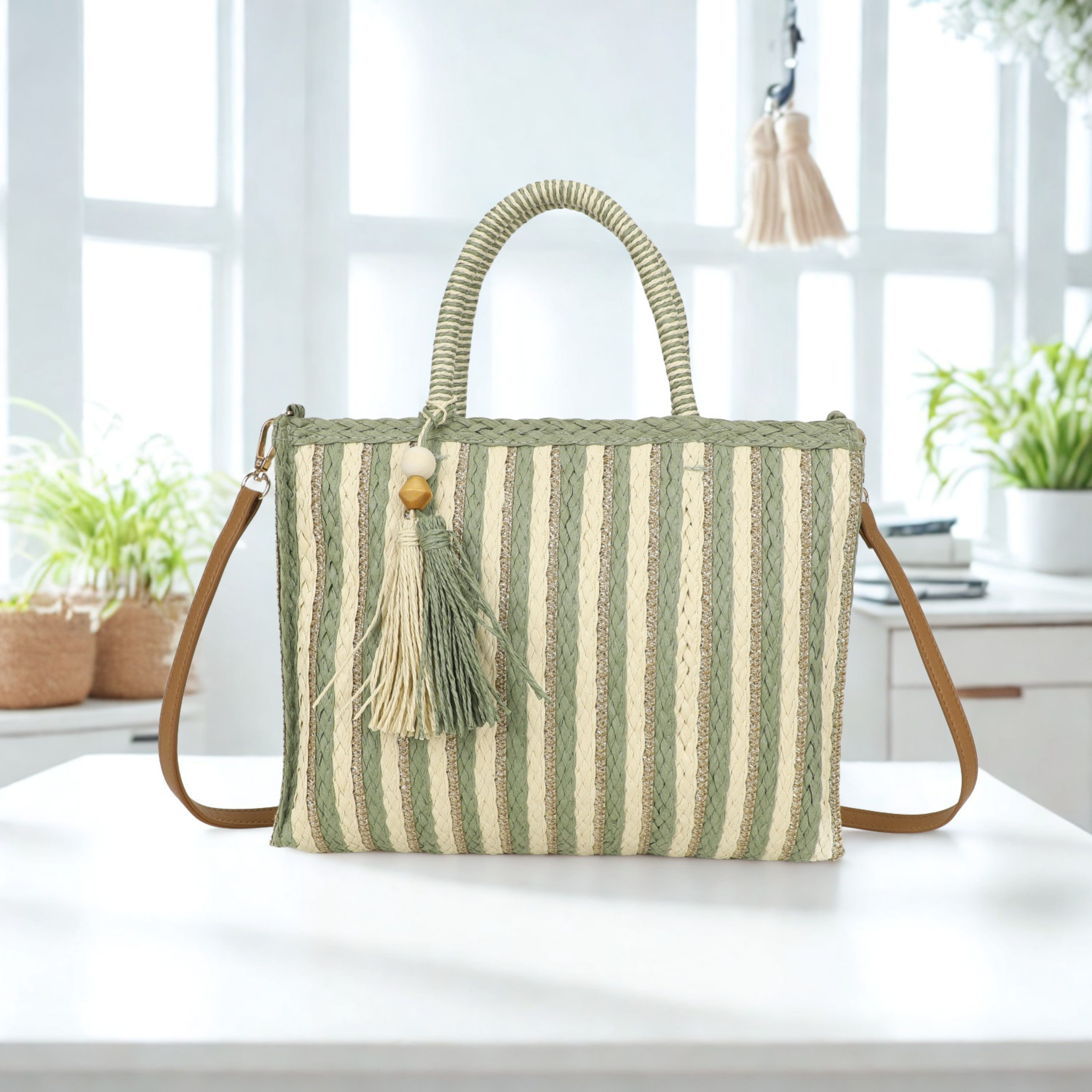 Women’s Woven Tote Bag Synthetic Shoulder Handbag Crossbody Shopper H24 W30 D8