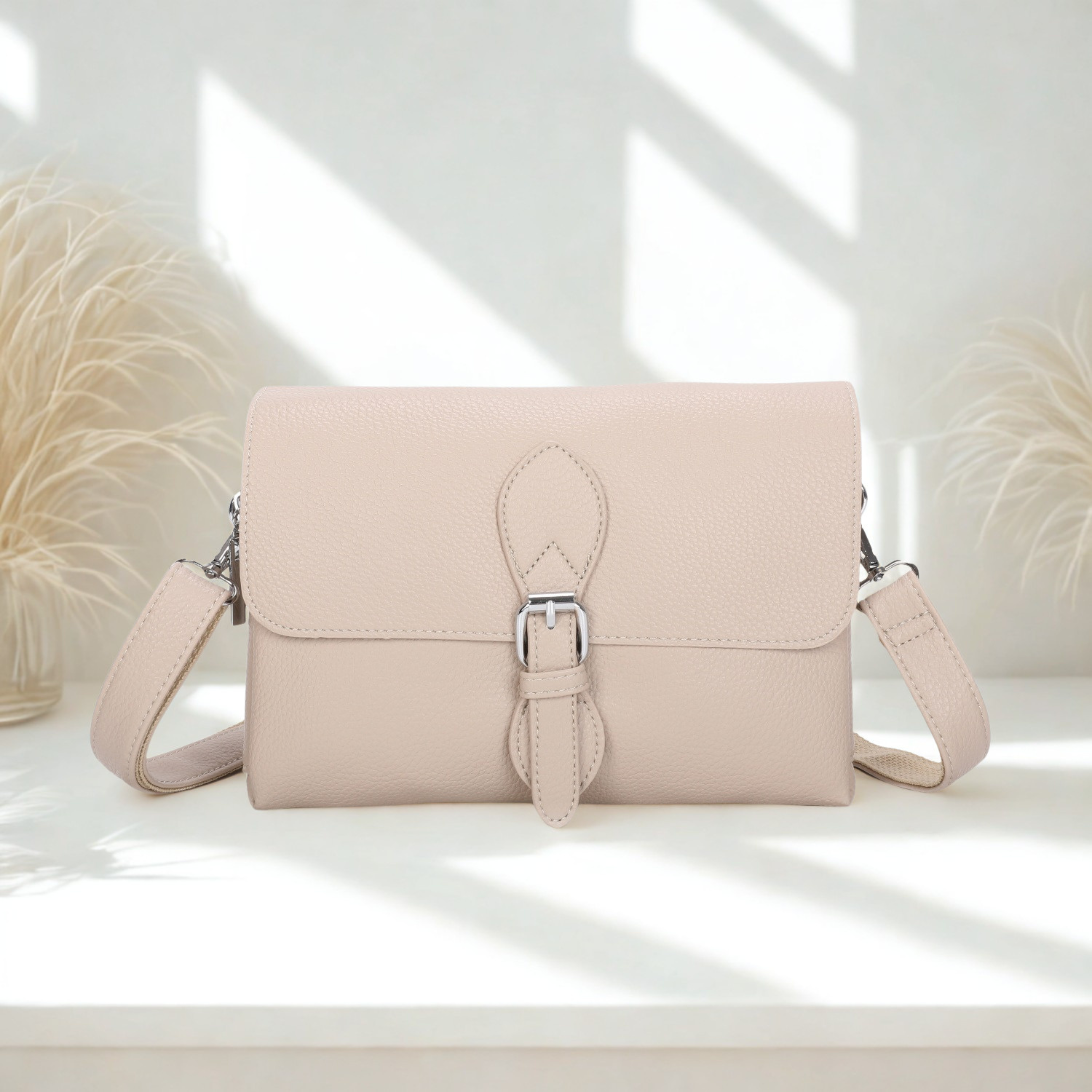 Women’s Crossbody Bag Small Synthetic PVC Flap Shoulder Bag Double Zip Compartments