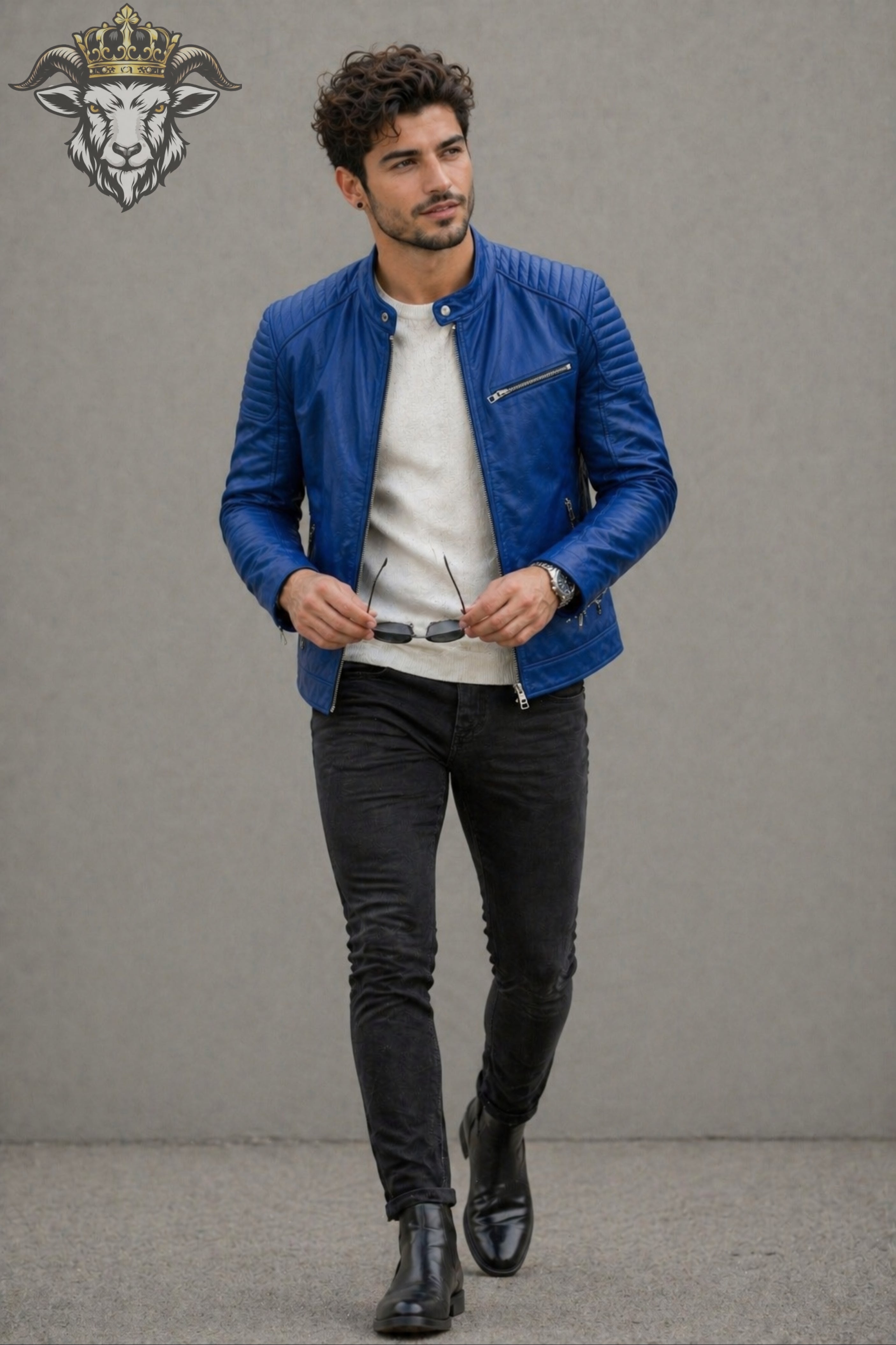 Men’s Royal Blue Real Leather Roadster Jacket