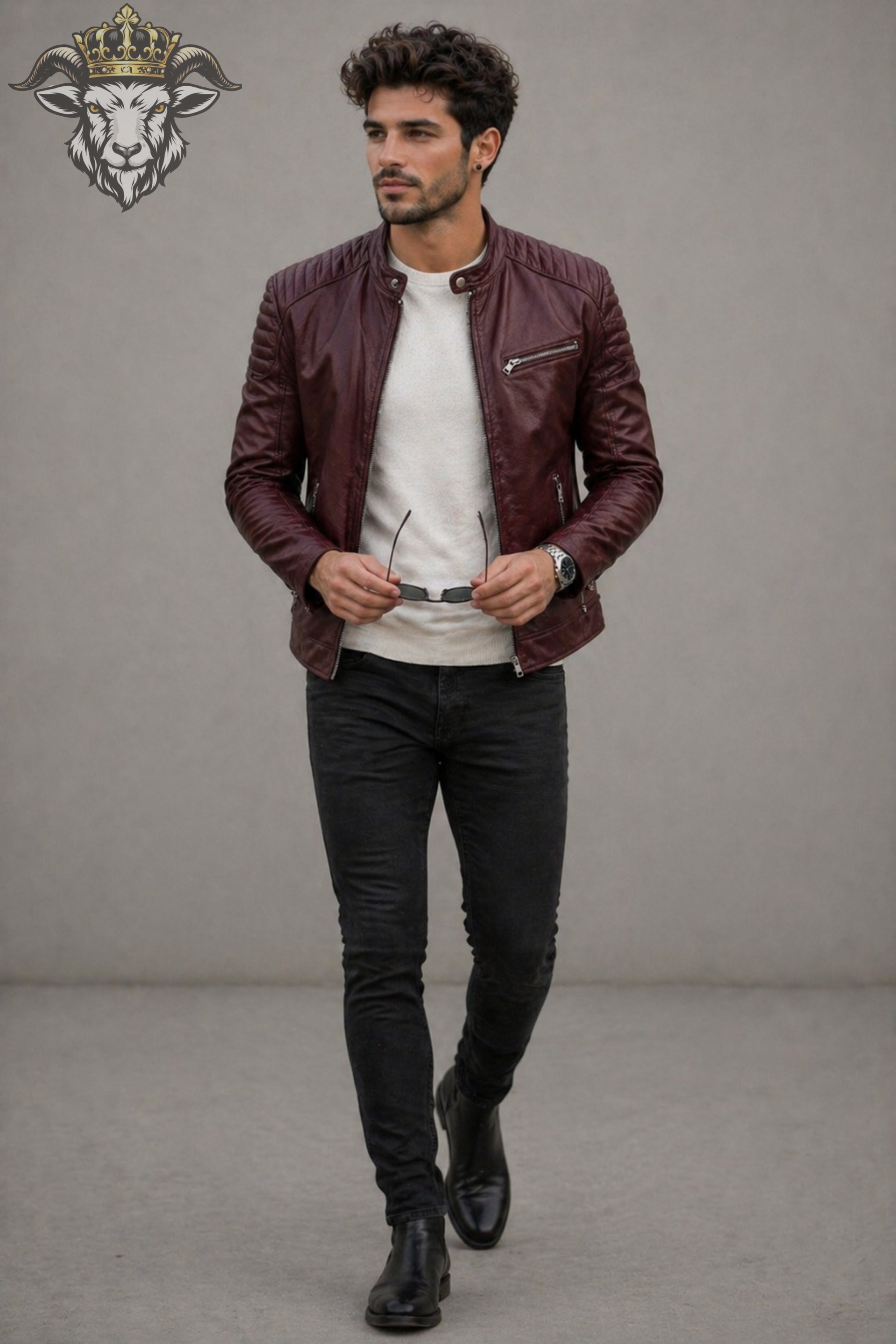 Men’s Burgundy Real Leather Roadster Jacket