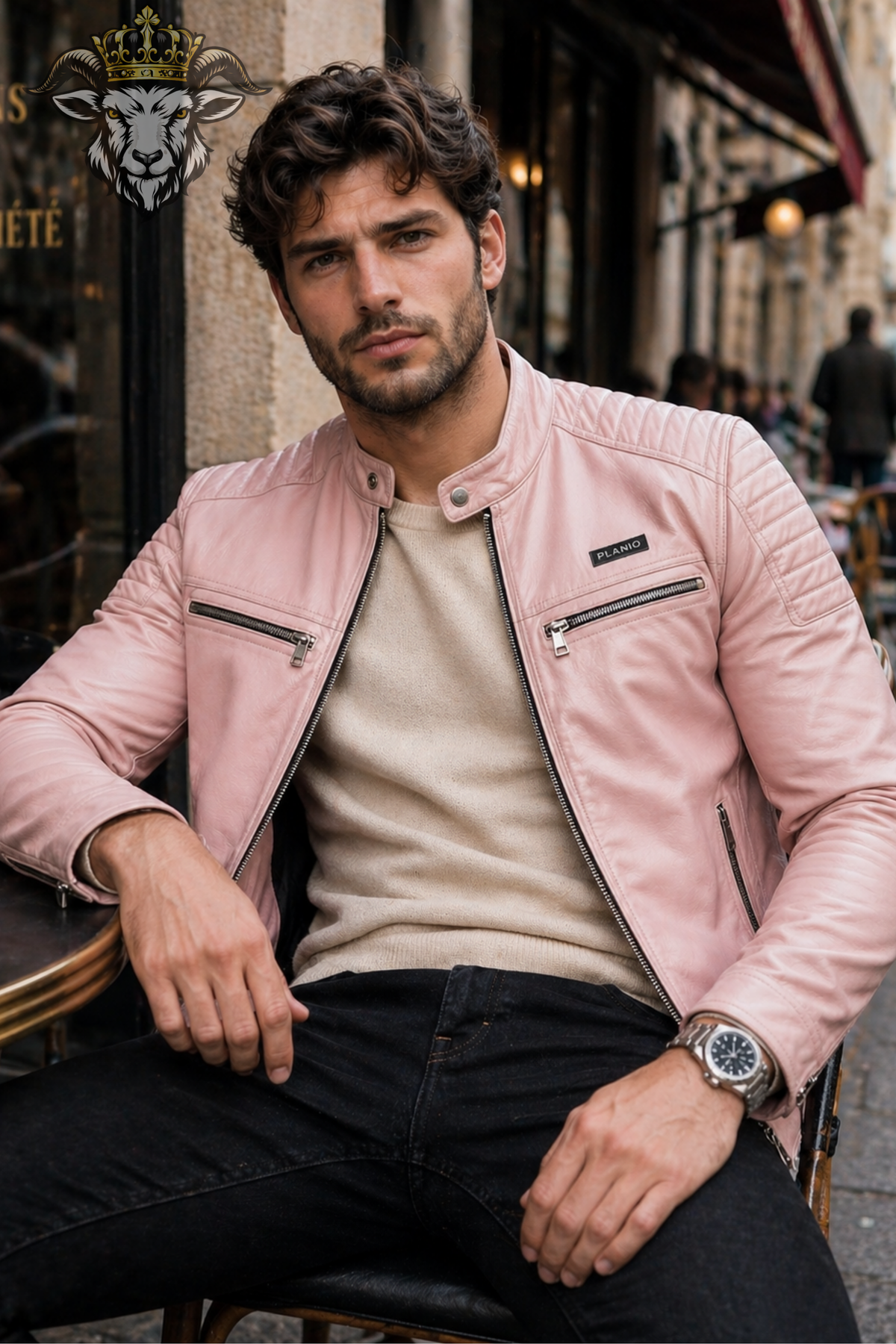 Men's Baby Pink Real Leather Biker Jacket – Slim Fit Motorcycle Jacket, PLANIO Cafe Racer Moto Jacket, Quilted Leather Jacket for Men