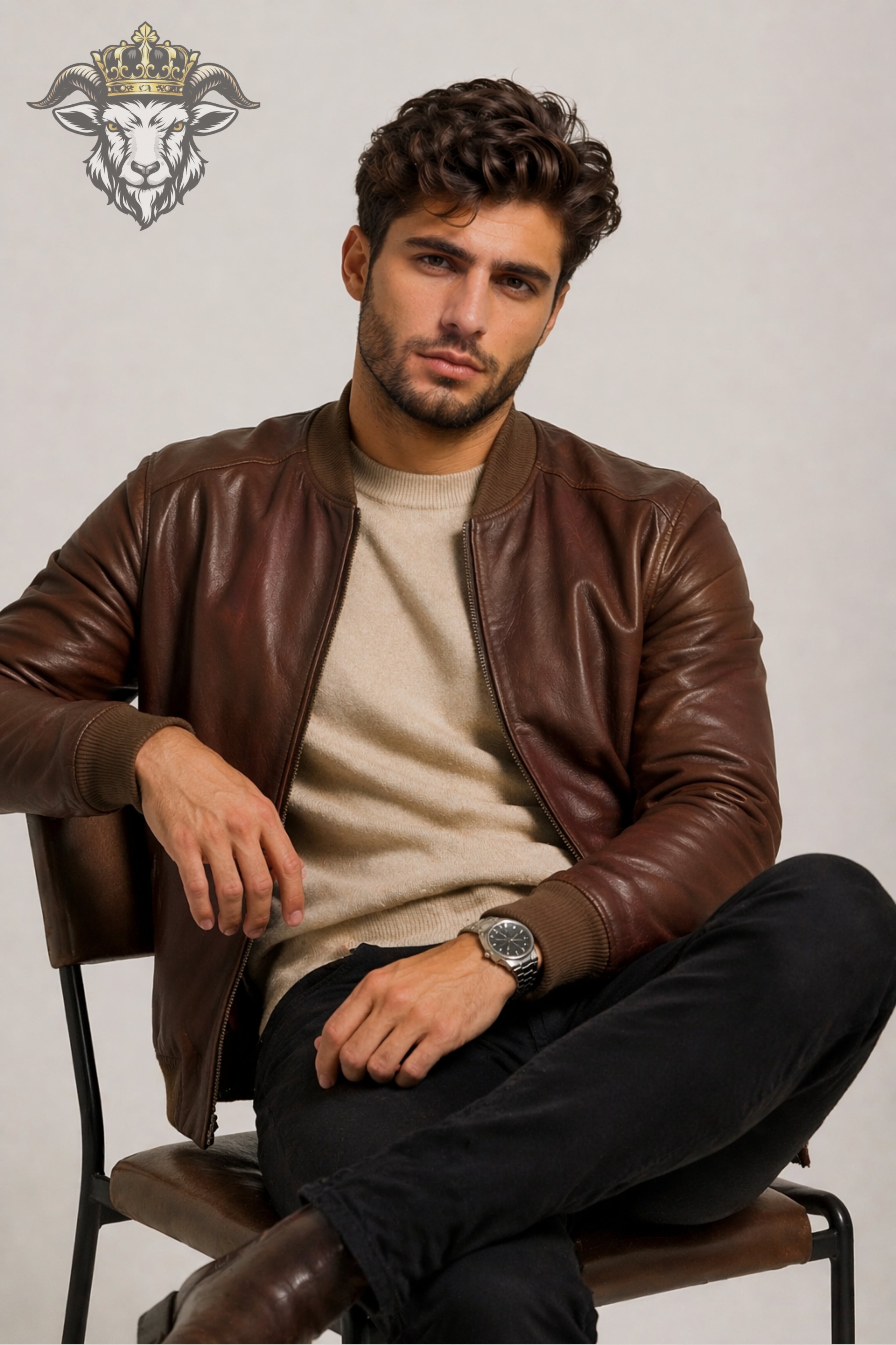 Men’s Brown Real Leather Bomber Jacket