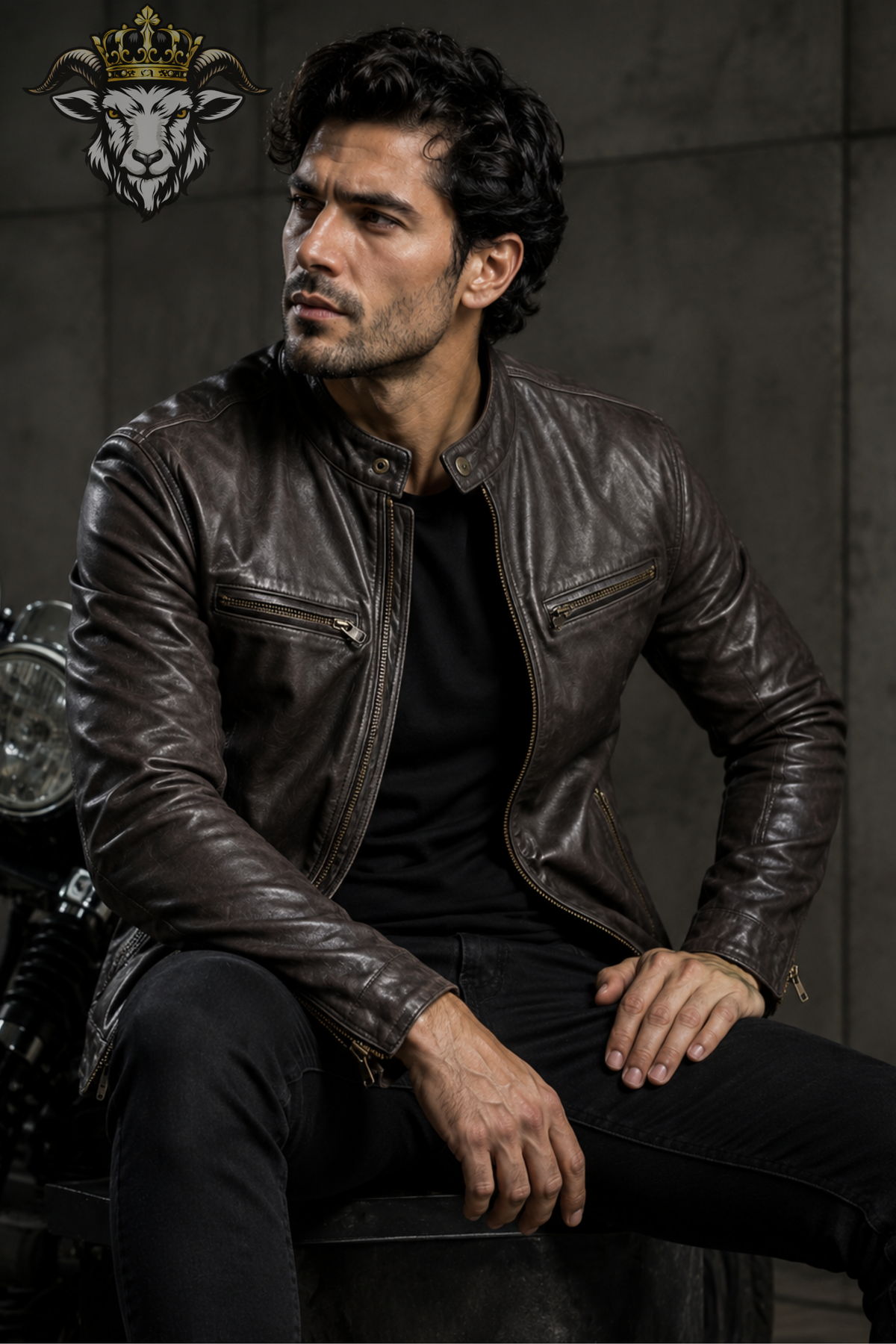 Men's Dark Gray Real Leather Biker Jacket, Slim Fit Motorcycle Jacket, Mandarin Collar Moto Jacket, Men's Gray Leather Coat