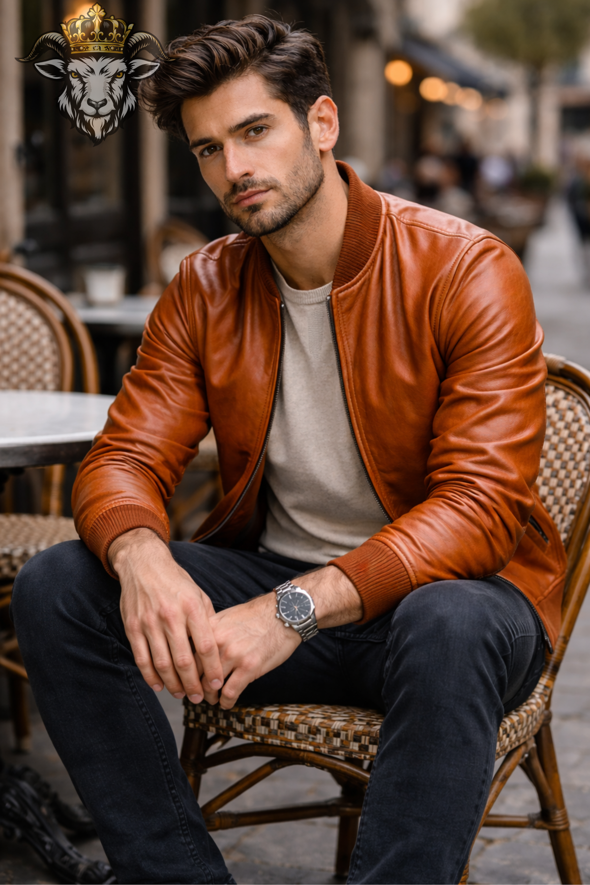 Men's Burnt Orange Real Leather Bomber Jacket, Premium Vintage Style Moto Jacket, Ribbed Collar Zip Jacket, Luxury Casual Outerwear
