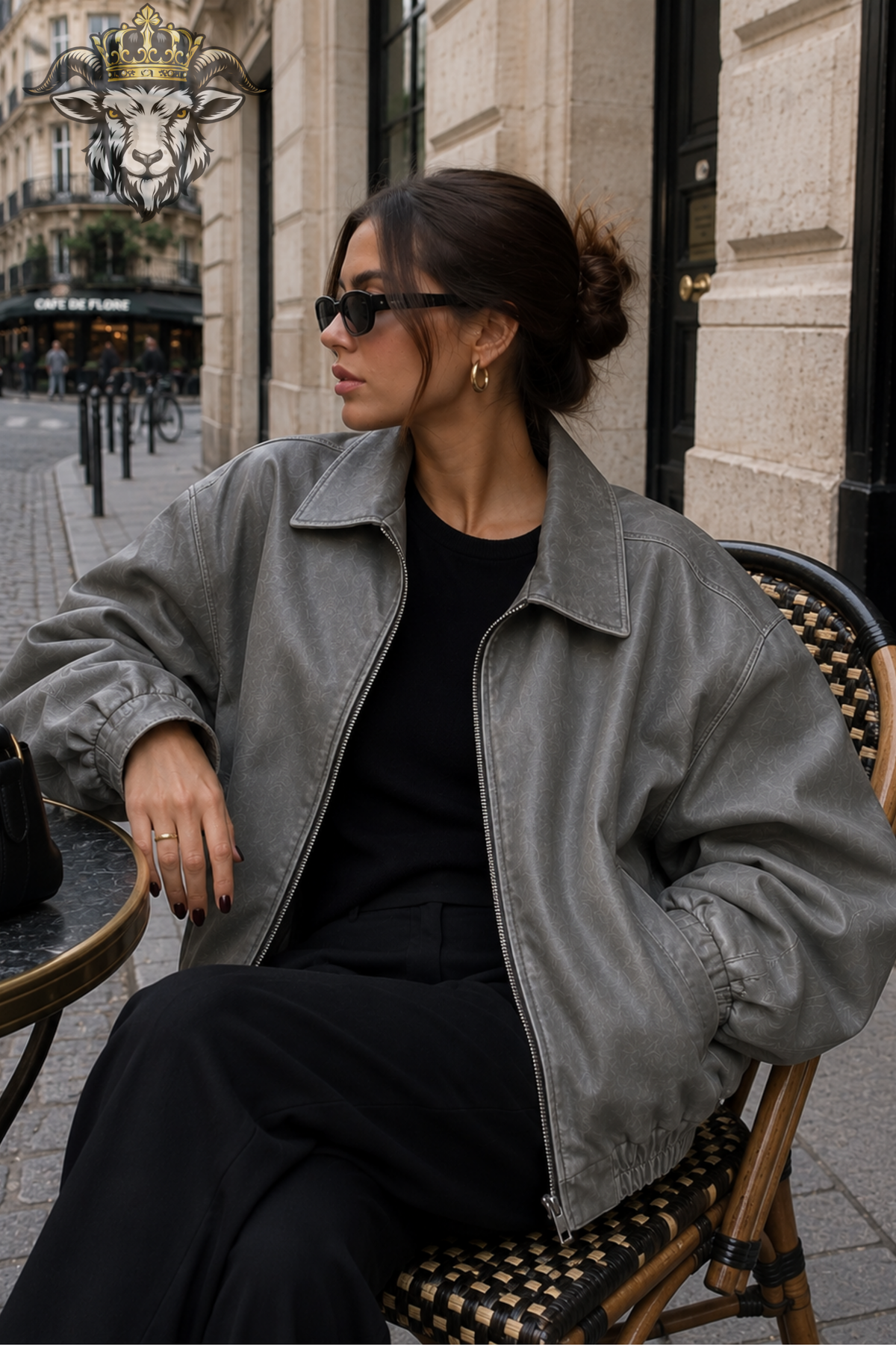 Women's Gray Leather Bomber Jacket, Oversized Washed Gray Zip Jacket, Vintage Streetwear Outerwear, Relaxed Fit Women's Jacket
