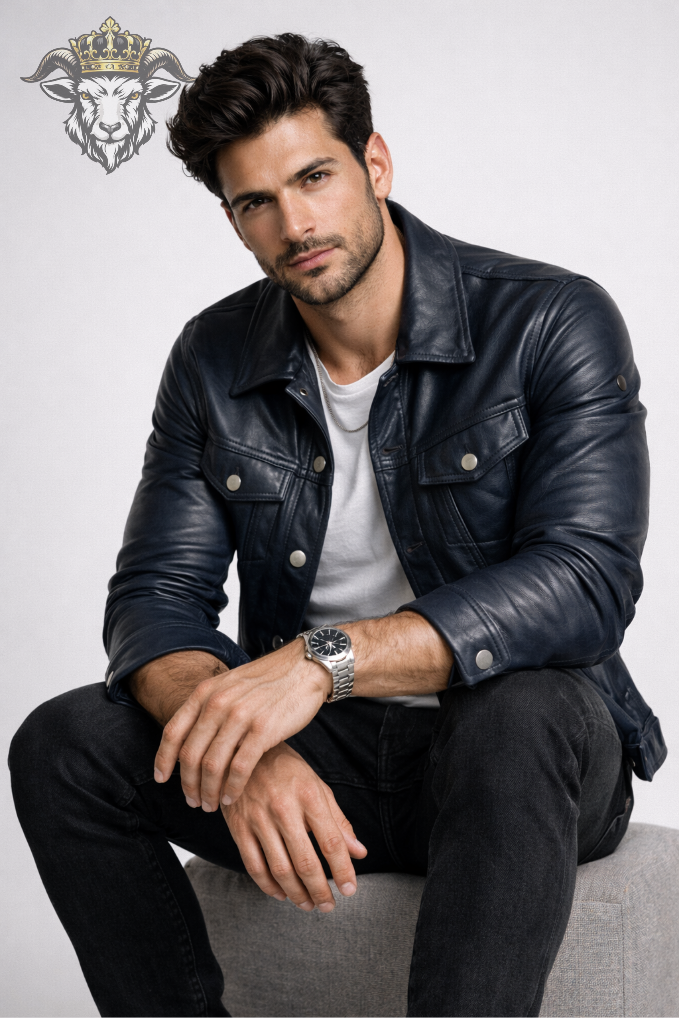 Men’s Indigo Real Leather Trucker Jacket