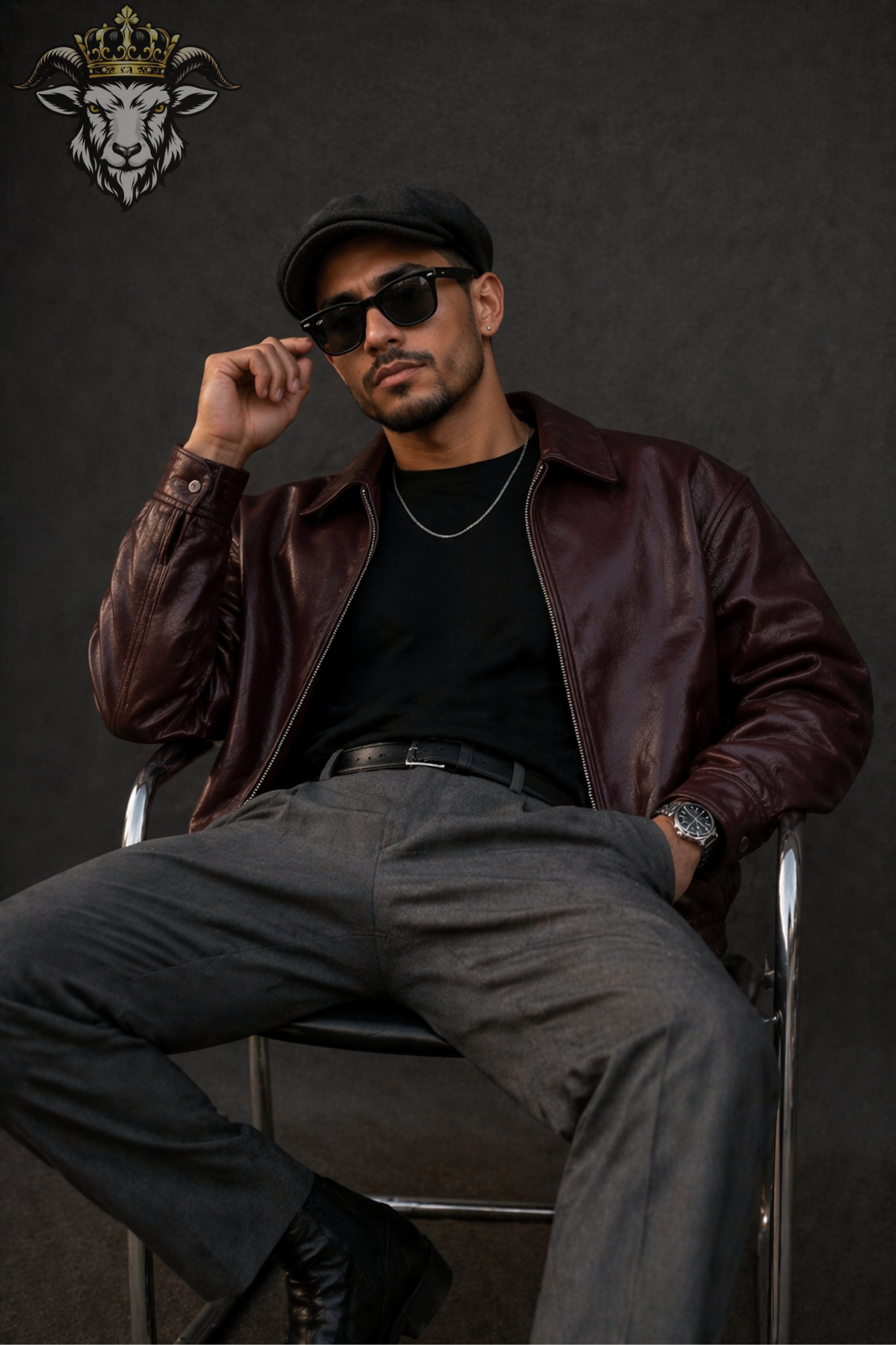 Men’s Burgundy Oversize Real Leather Bomber Jacket