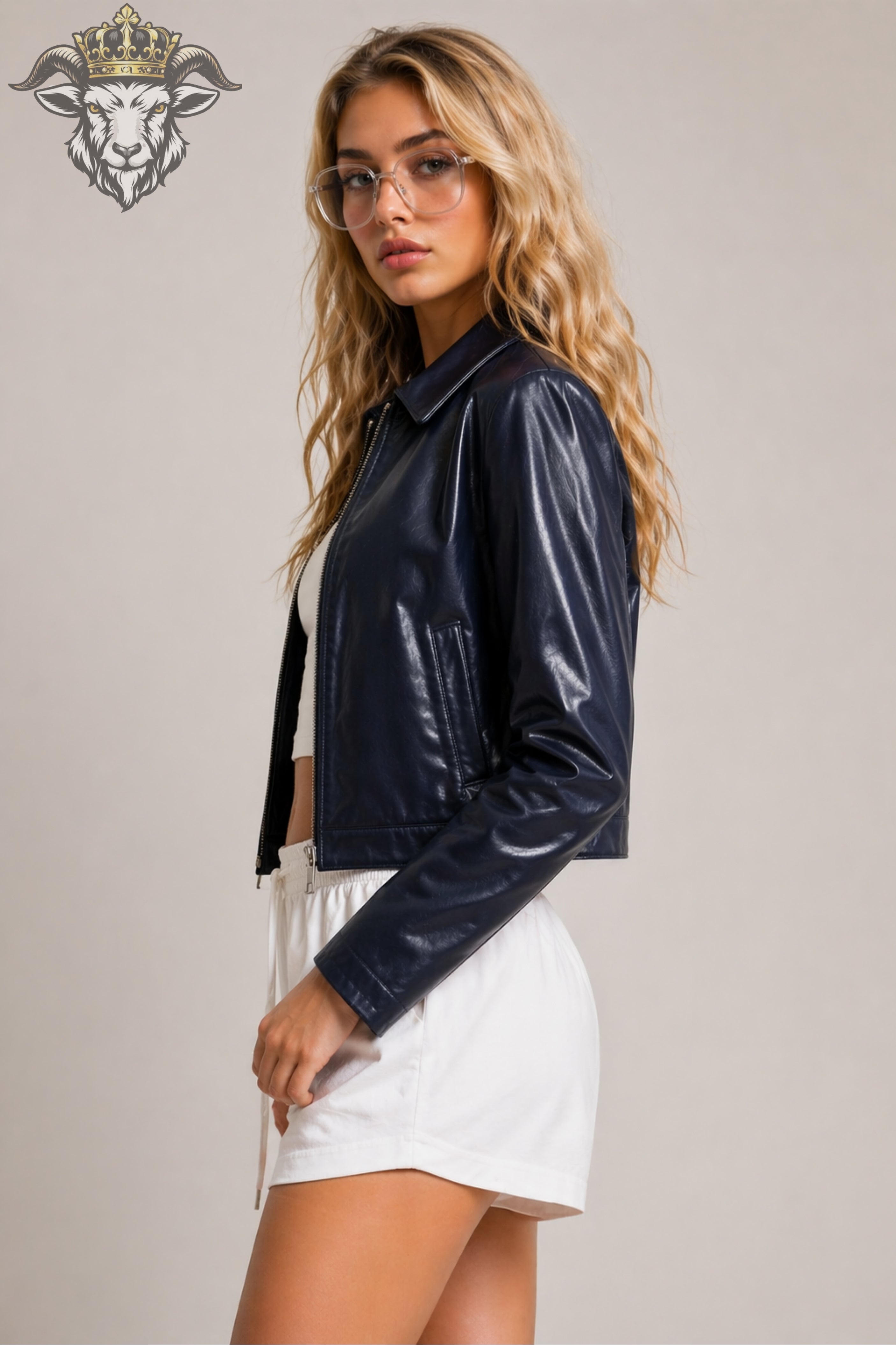 Women’s Indigo Real Leather Cropped Jacket
