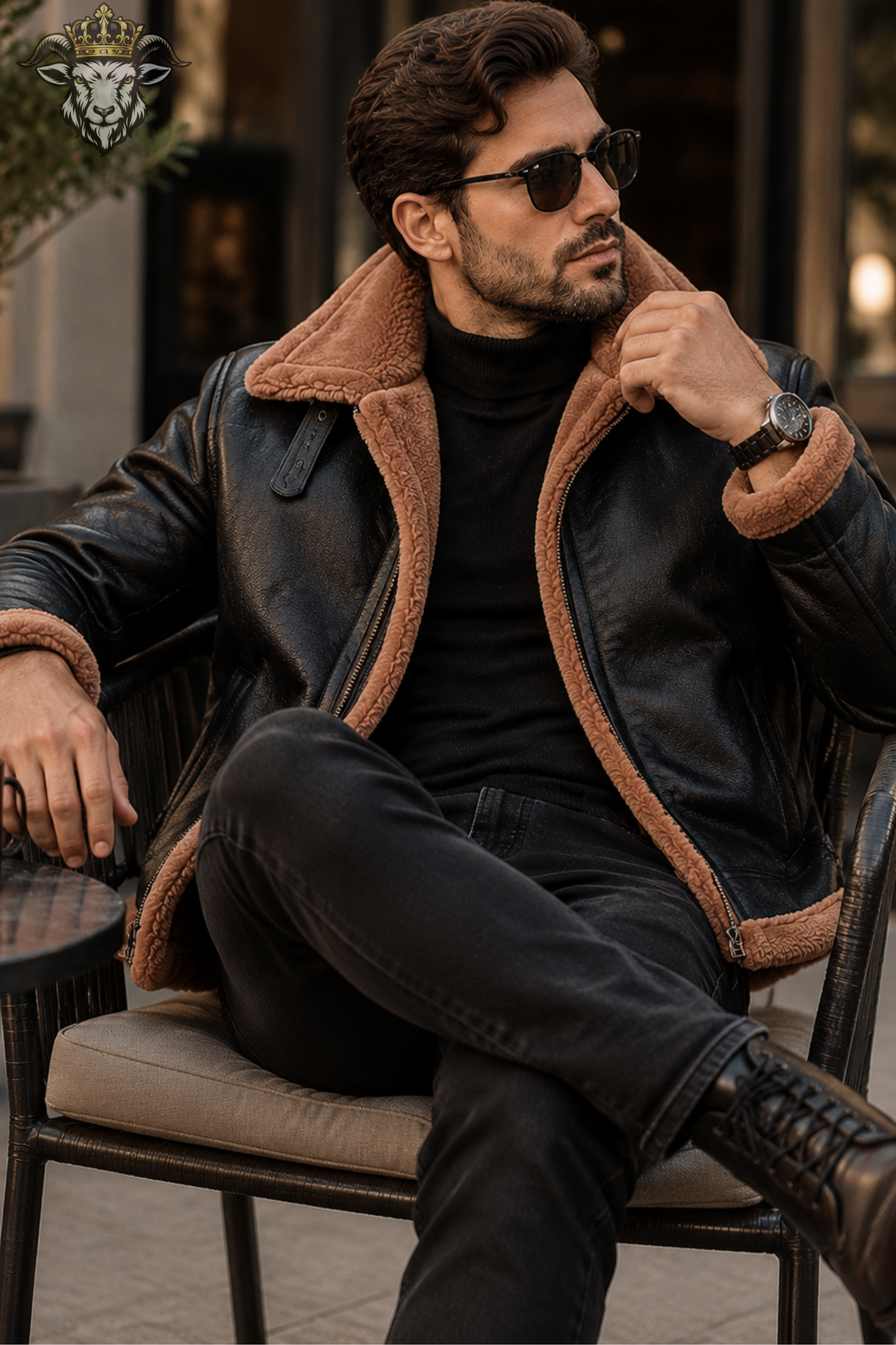 Men’s Black Shearling Leather Jacket, Genuine Leather Aviator Jacket, Faux Fur Lined Winter Bomber Coat, B3 Flight Jacket
