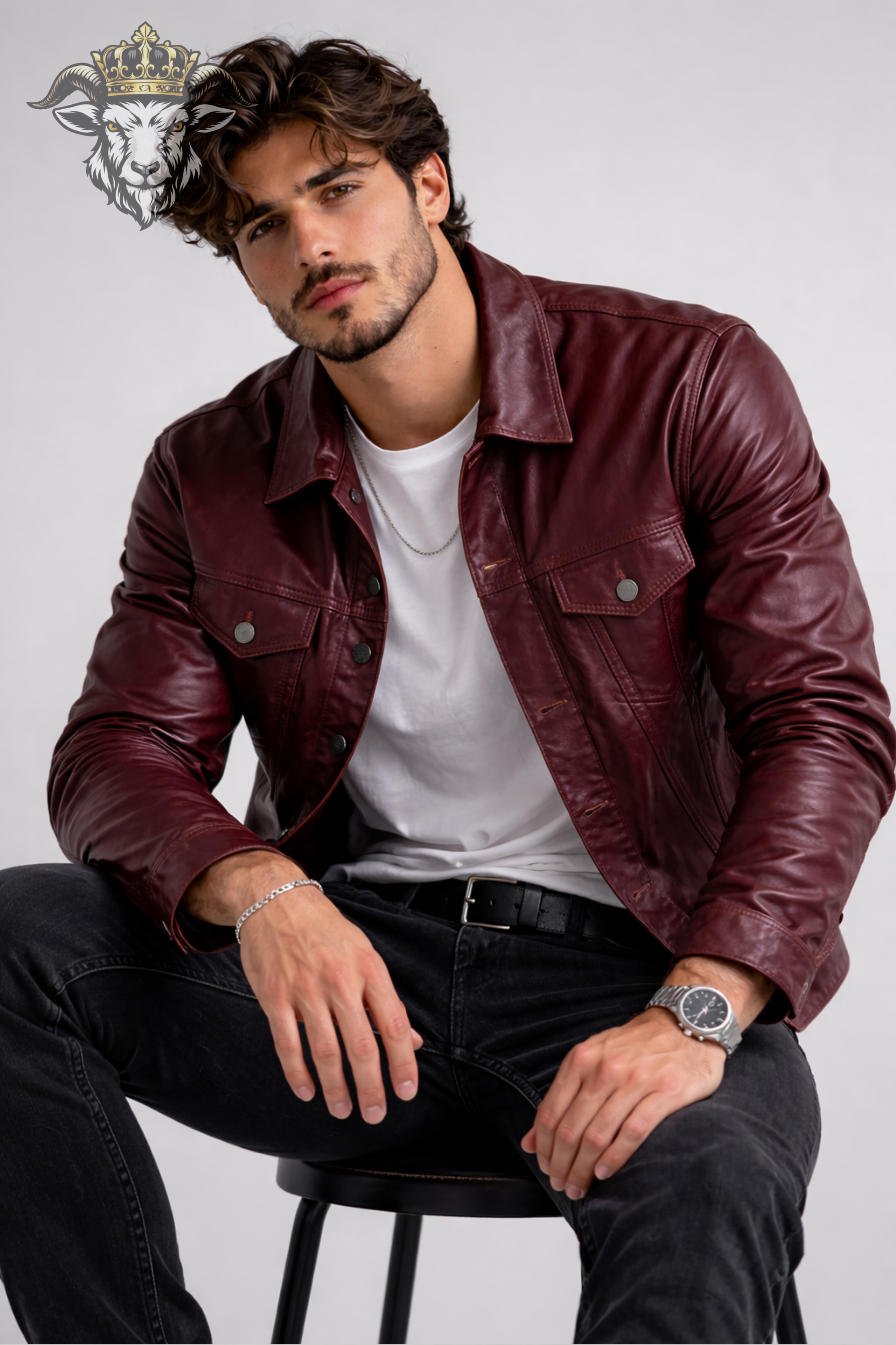Men’s Burgundy Real Leather Trucker Jacket