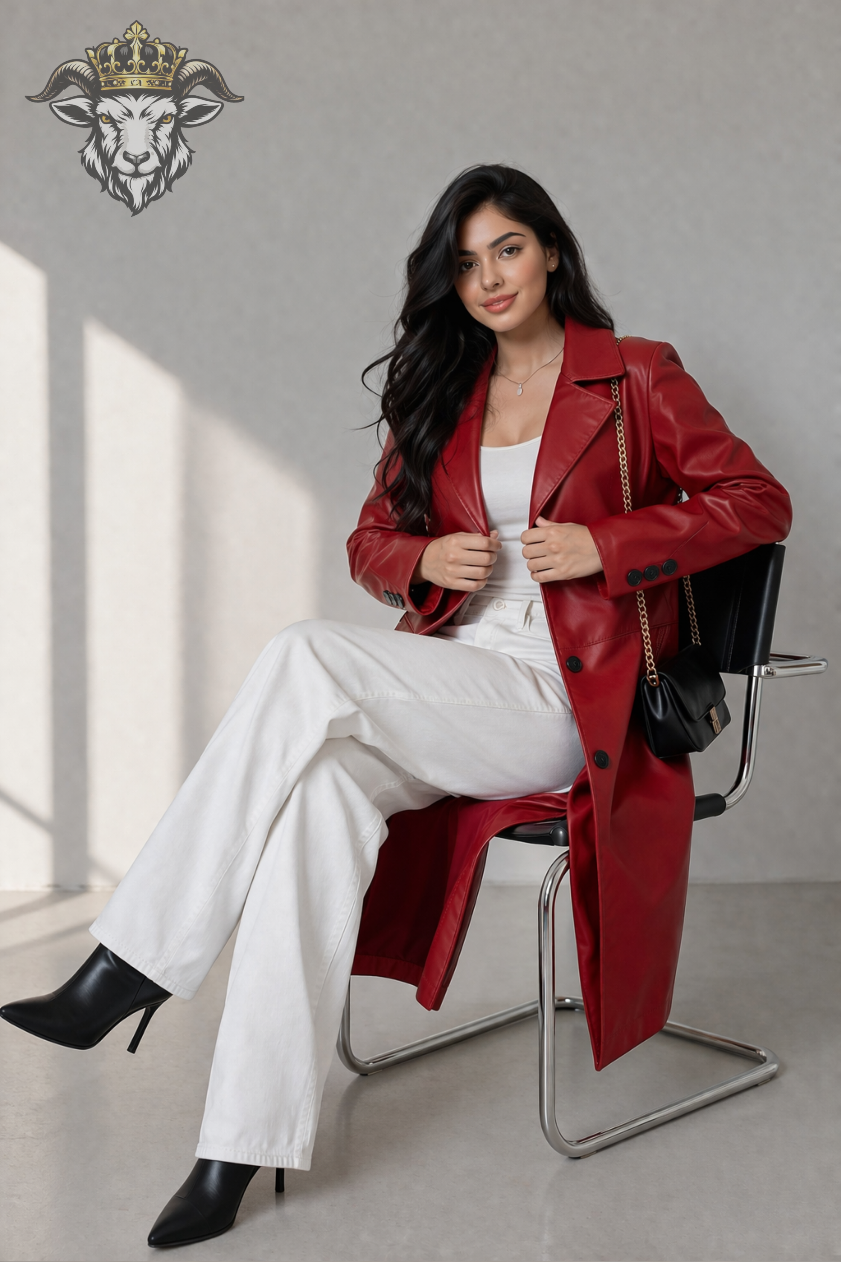 Women’s Red Real Leather Knee-Length Coat