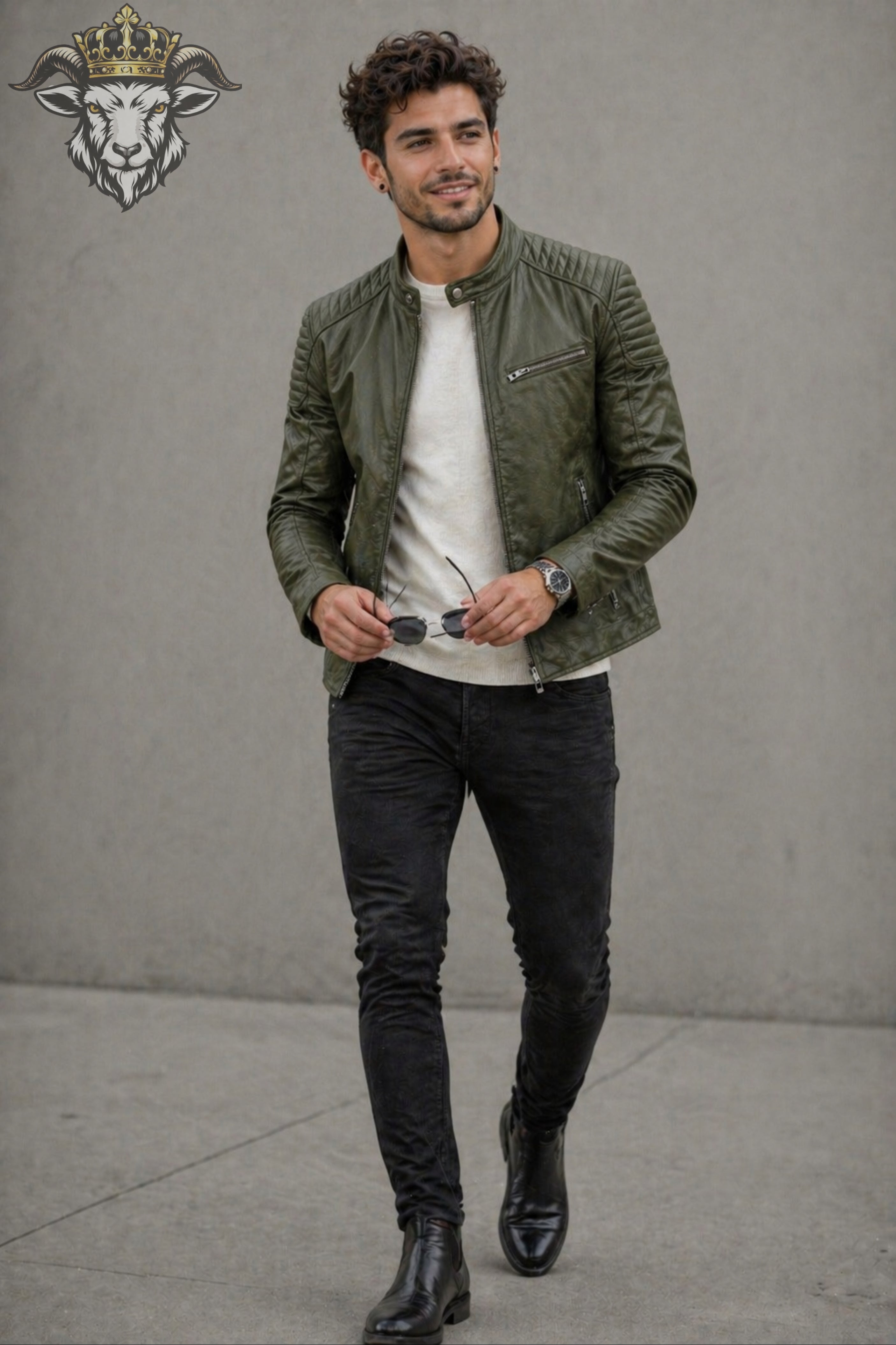 Men’s Green Real Leather Roadster Jacket