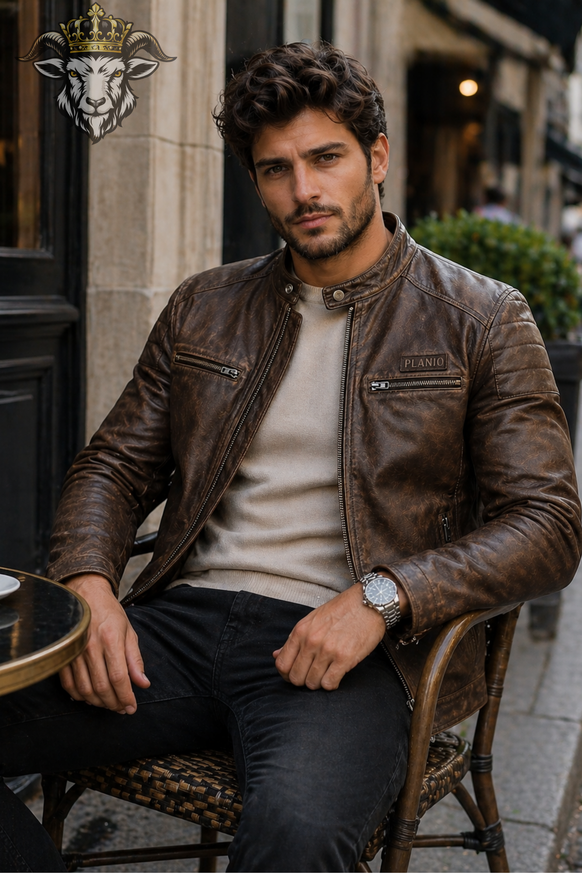 Men's Distressed Brown Leather Biker Jacket – Real Leather Moto Jacket, Slim Fit Cafe Racer Style
