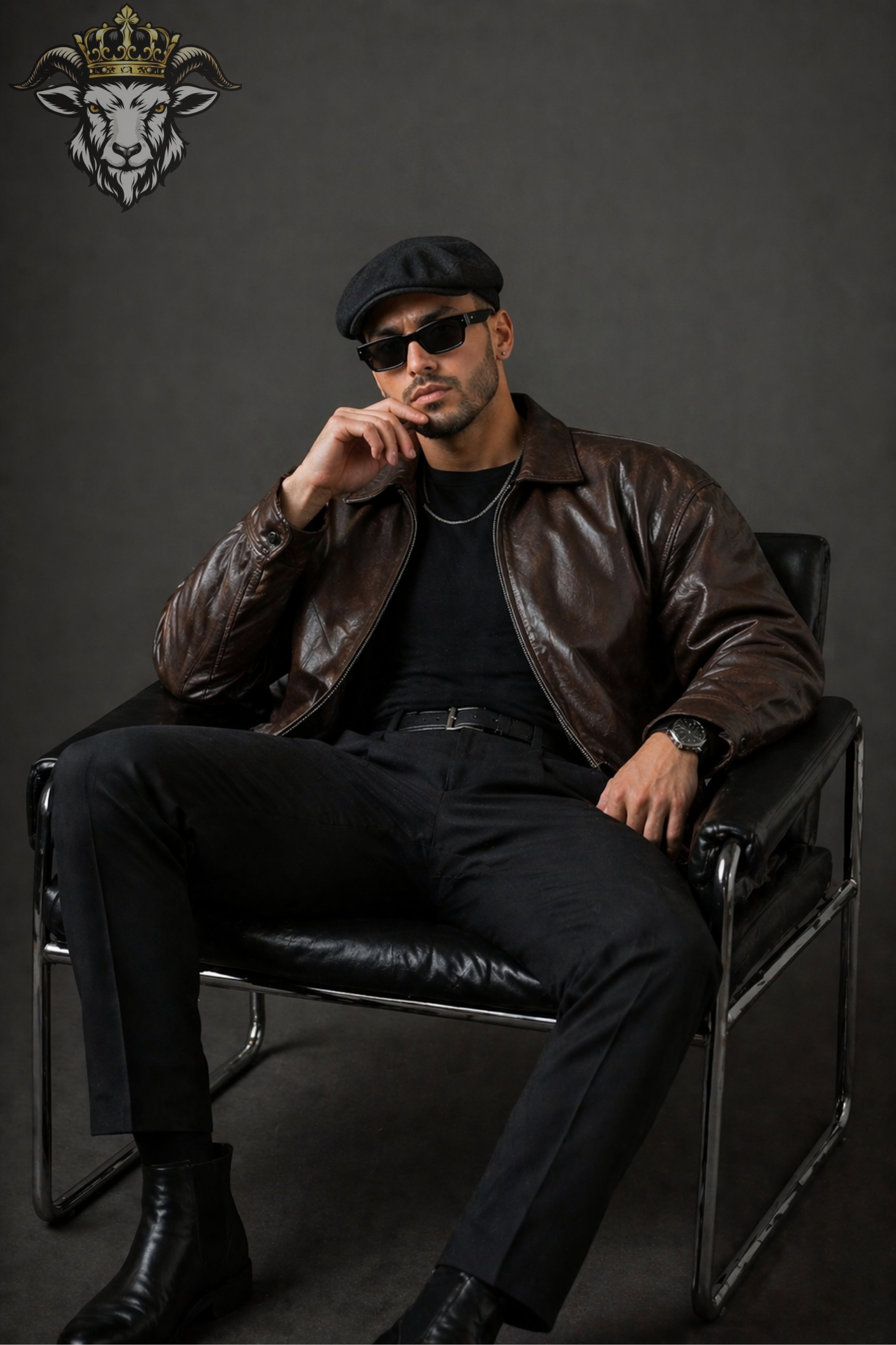 Men’s Oversize Brown Leather Bomber Jacket
