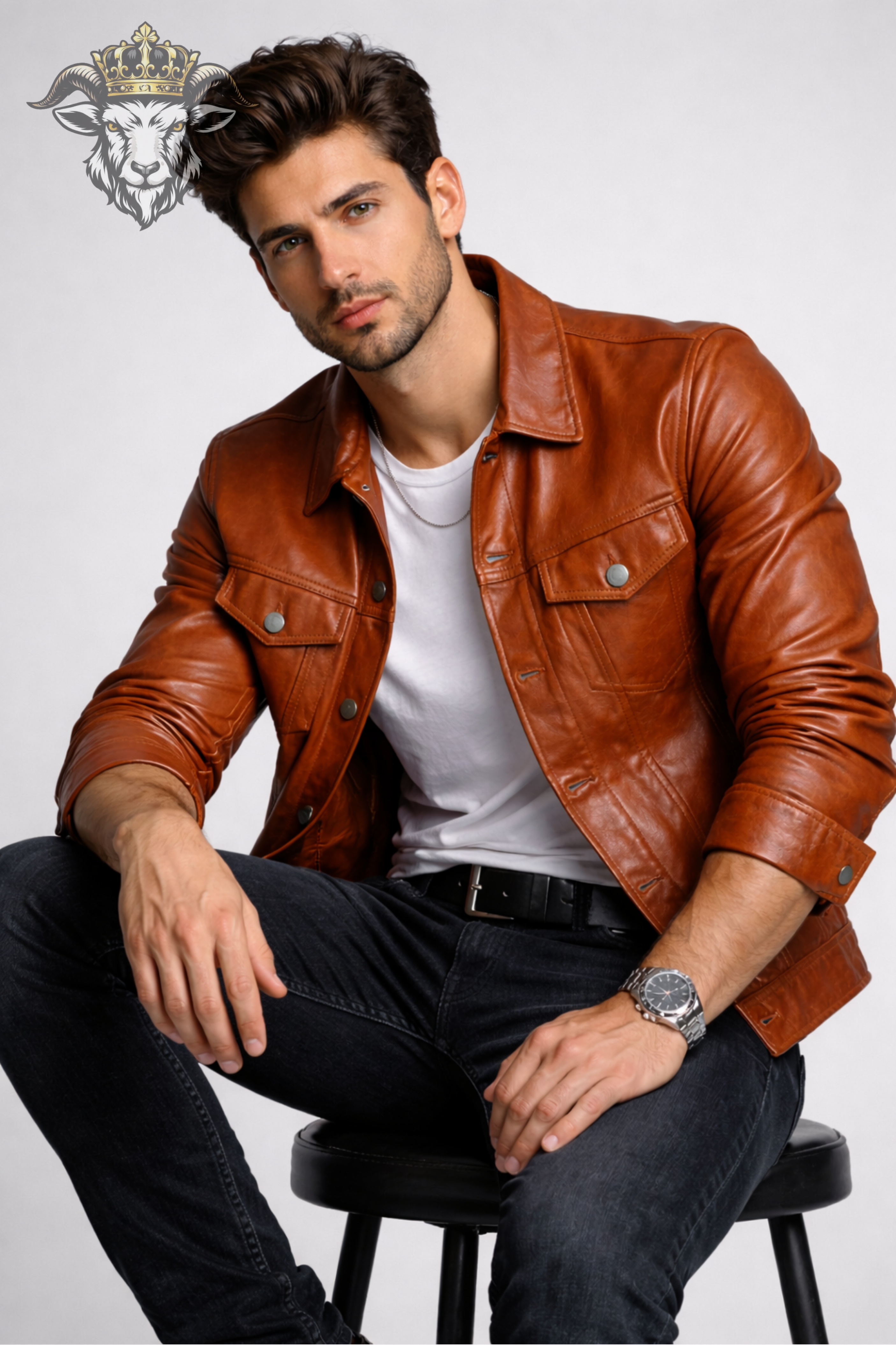 Men’s Burnt Orange Real Leather Trucker Jacket