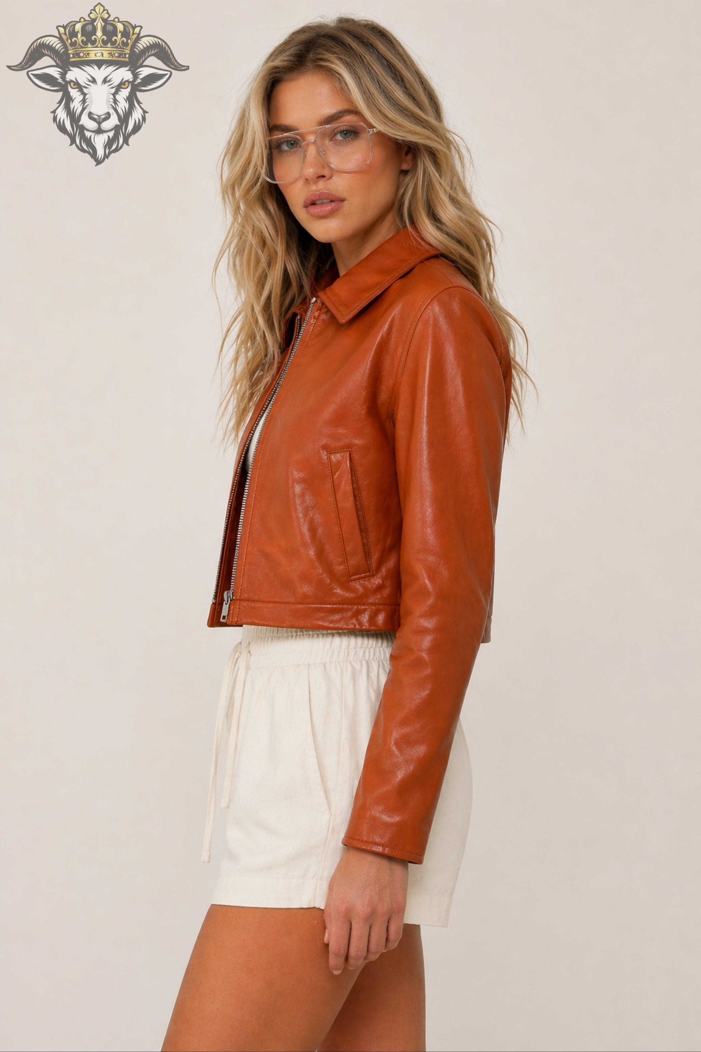 Women’s Burnt Orange Real Leather Cropped Jacket