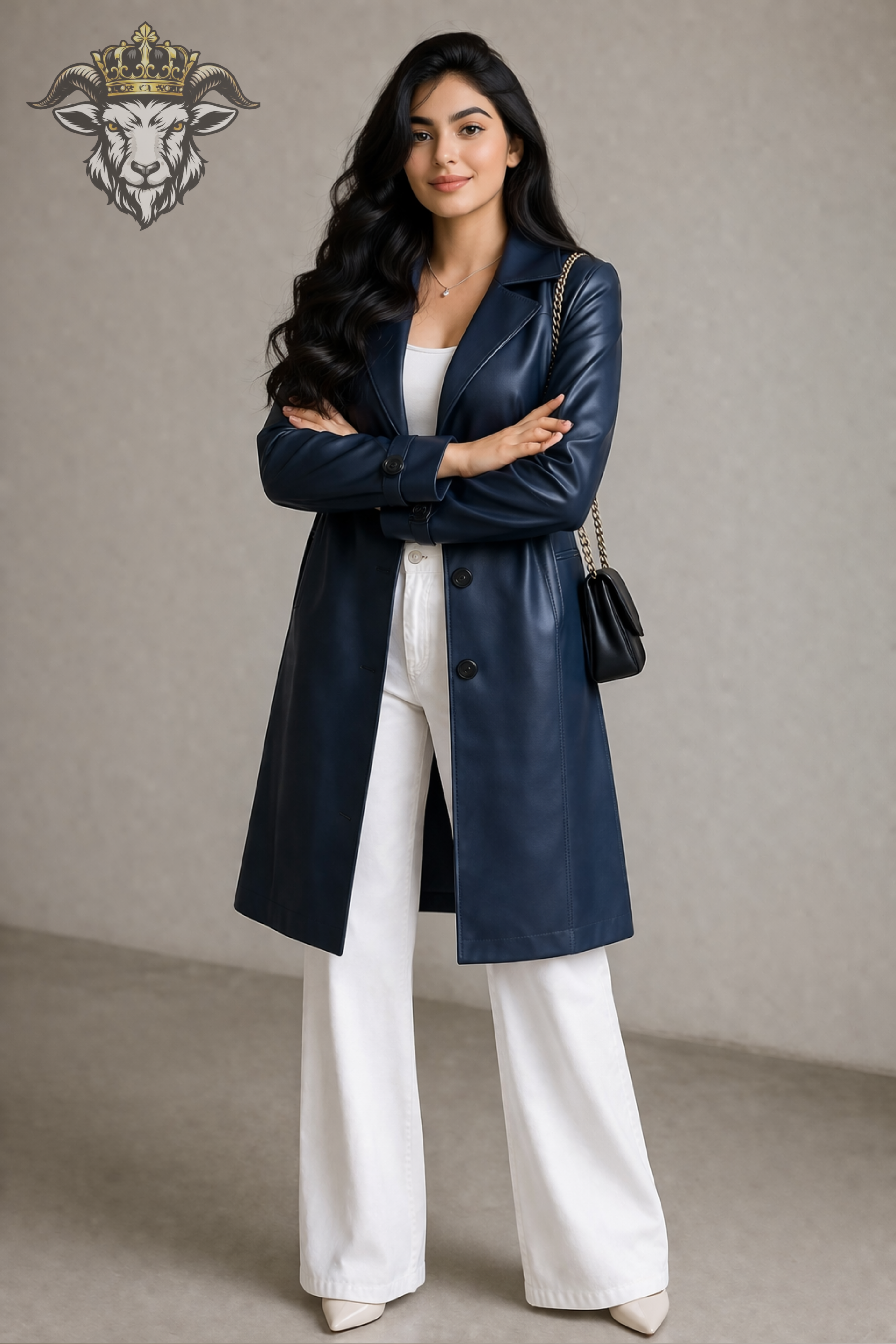 Women’s Navy Blue Real Leather Coat