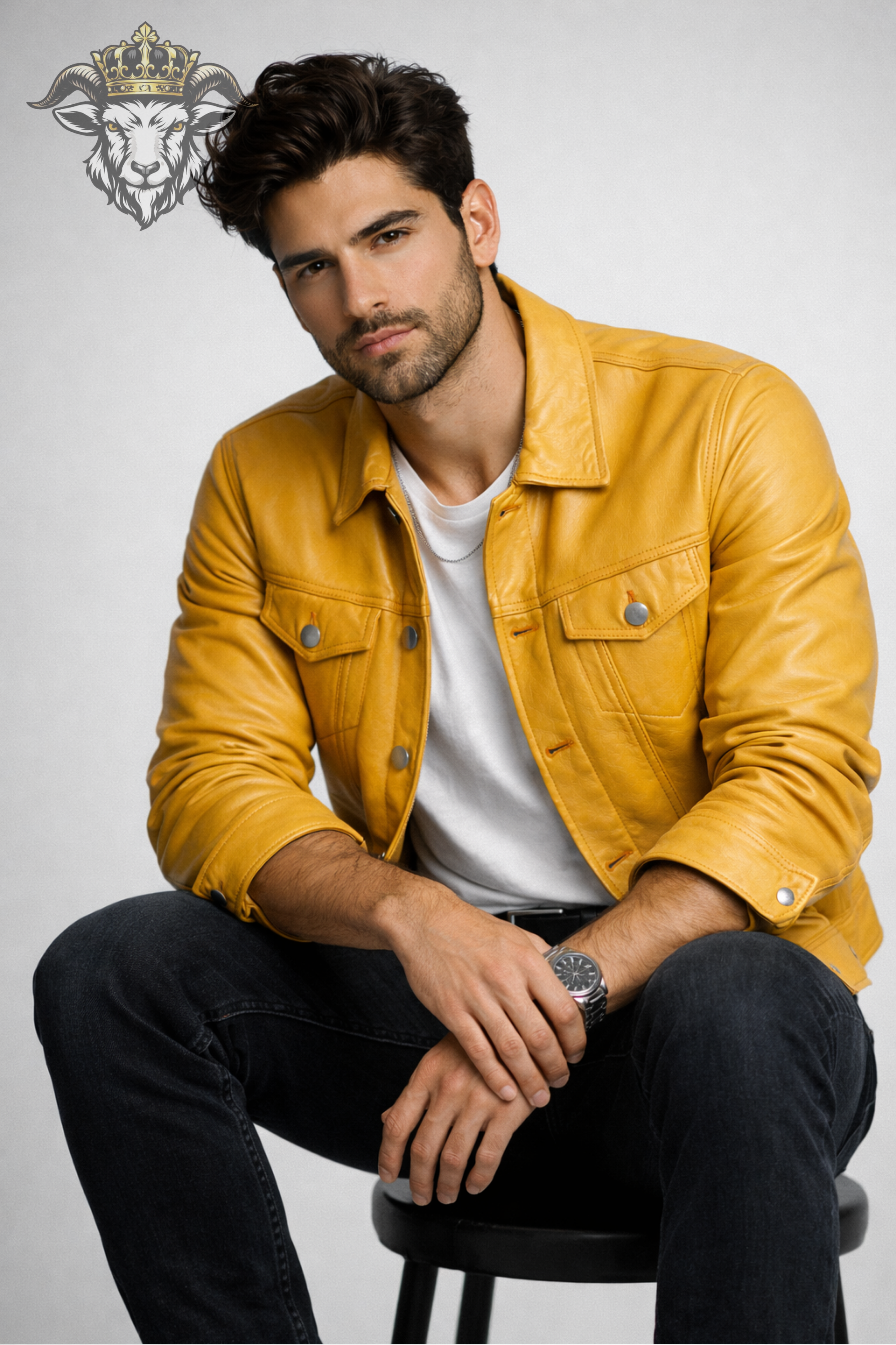 Men’s Yellow Real Leather Trucker Jacket