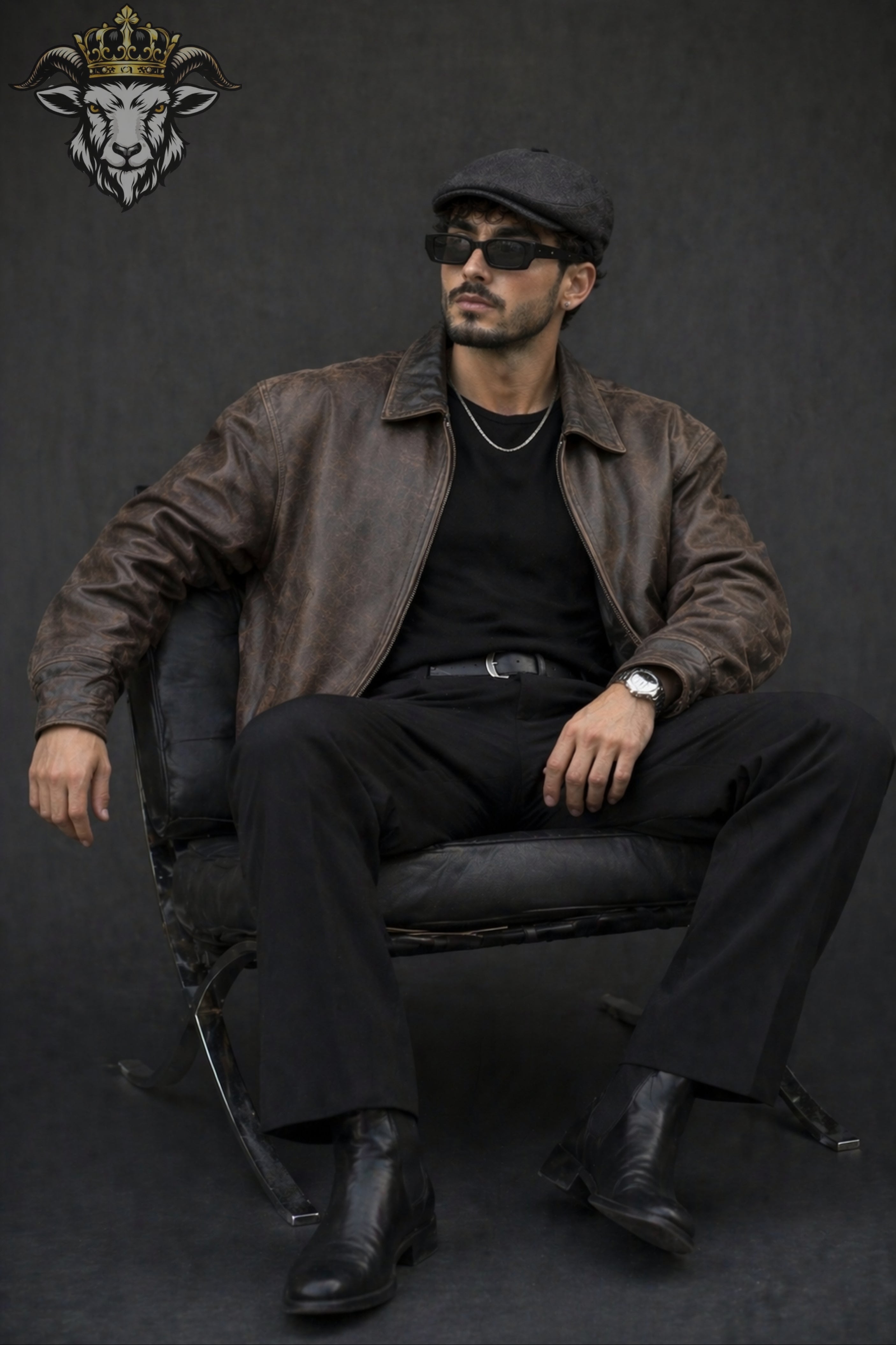 Men’s Distressed Brown Oversize Leather Bomber Jacket