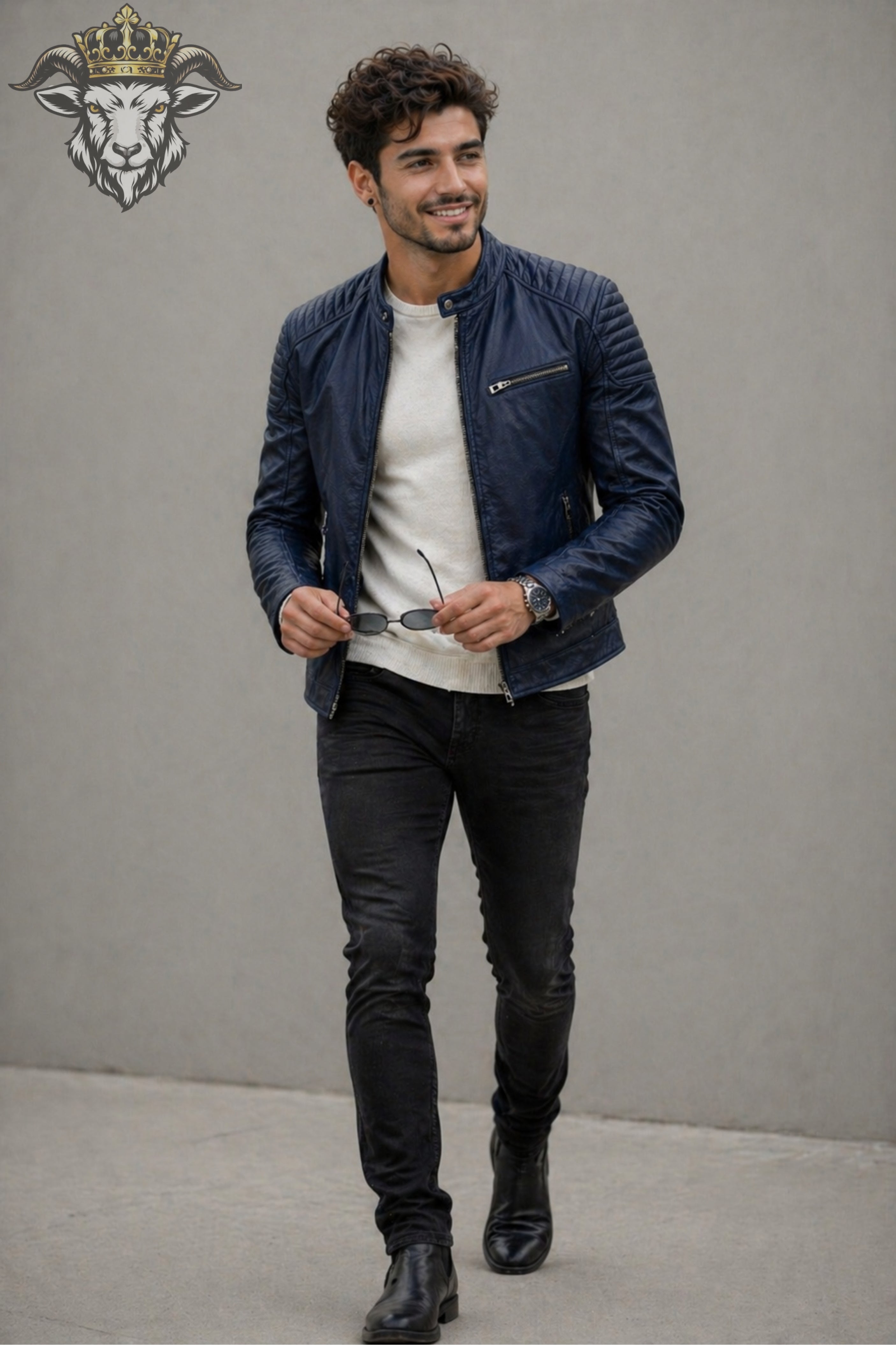 Men’s Indigo Real Leather Roadster Jacket