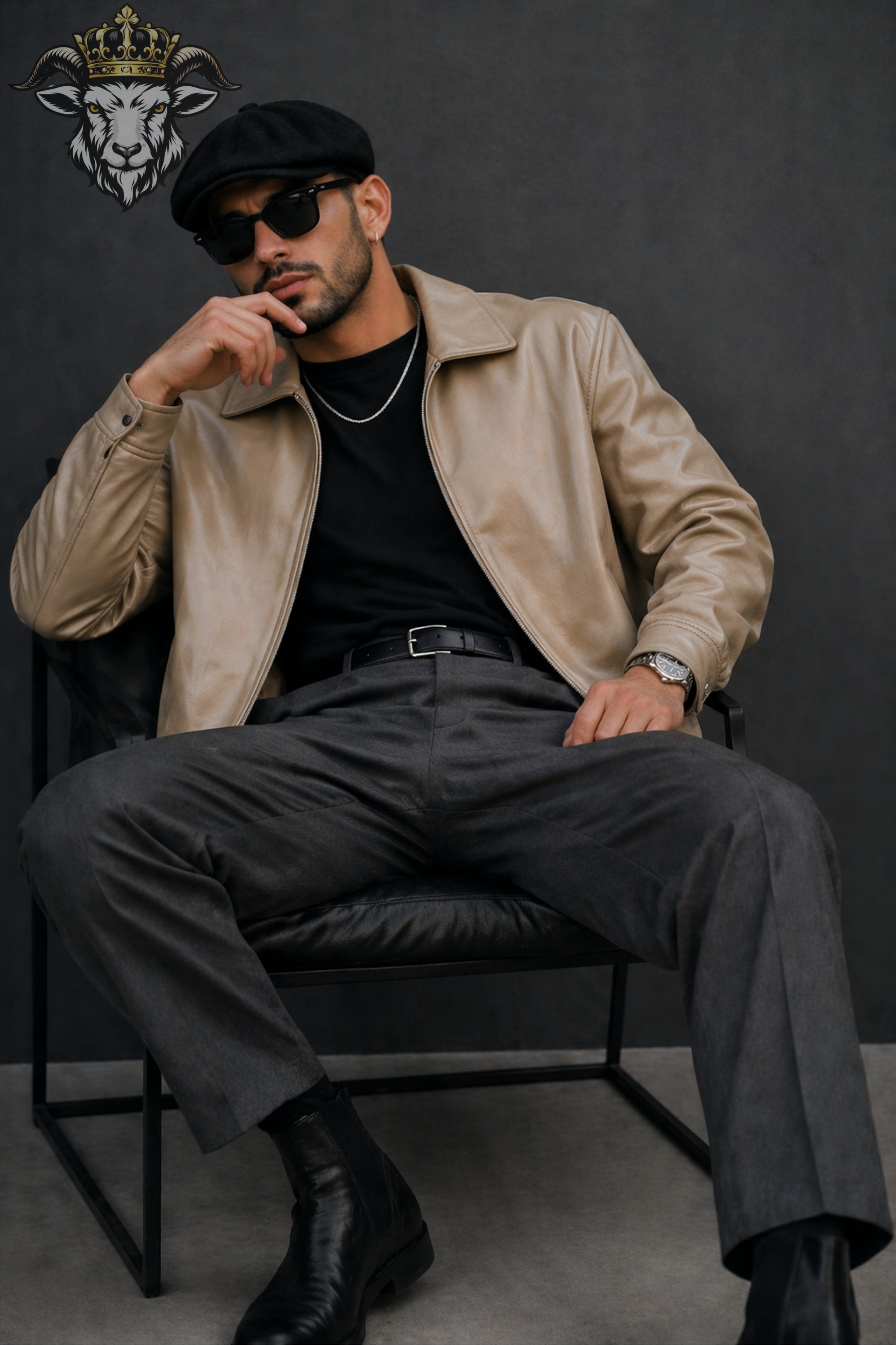 Men’s Beige Oversize Real Leather Bomber Jacket