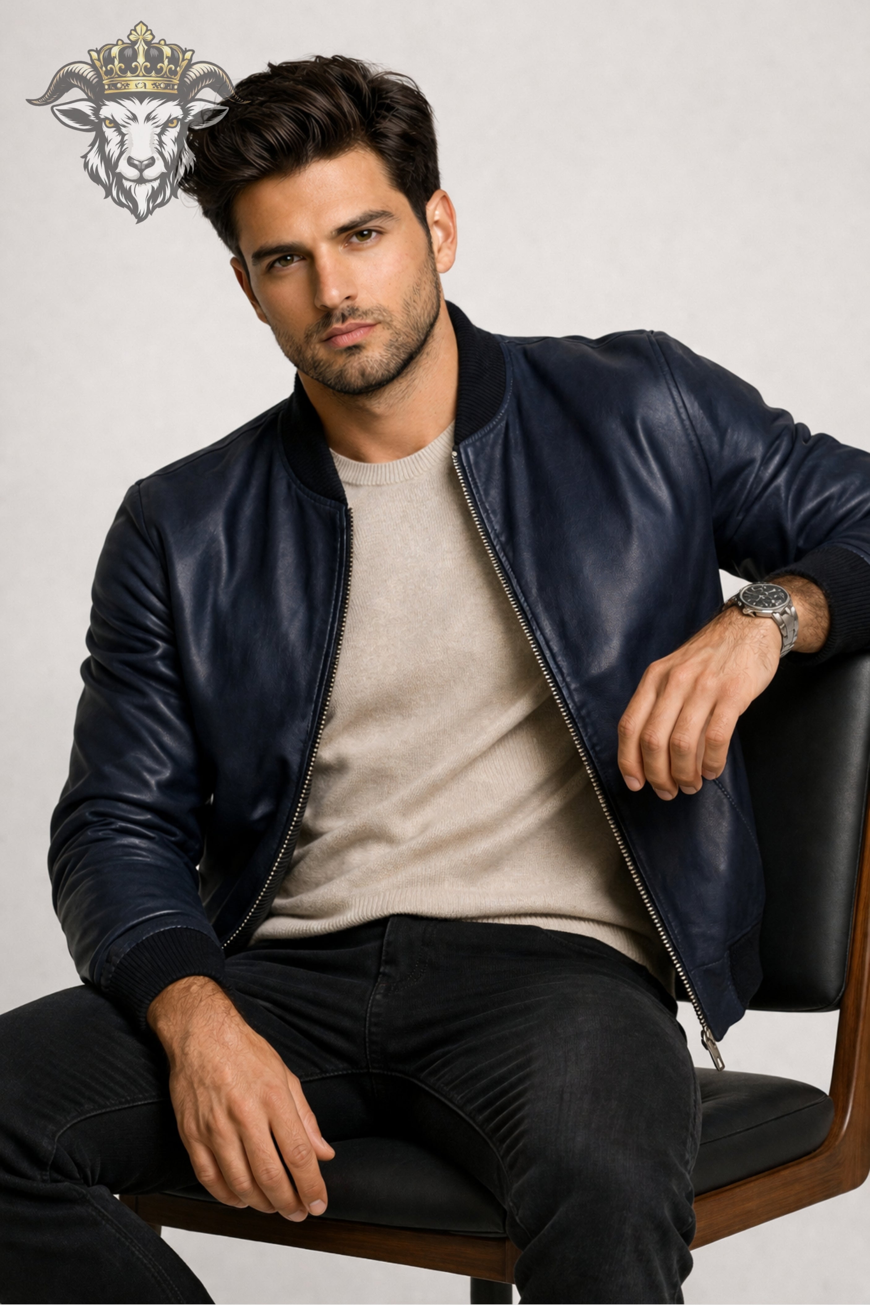 Men’s Indigo Real Leather Bomber Jacket