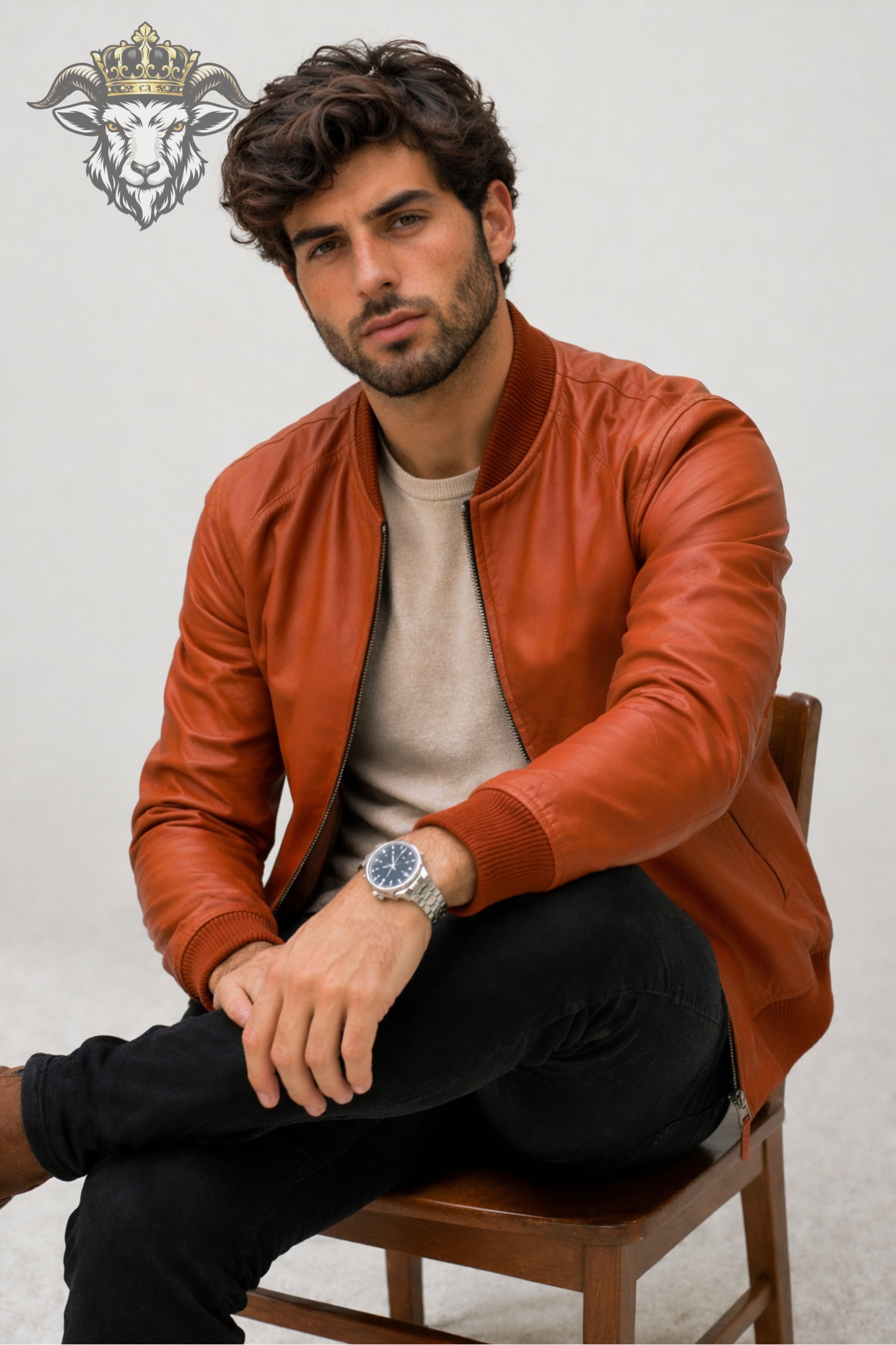 Men’s Burnt Orange Real Leather Bomber Jacket