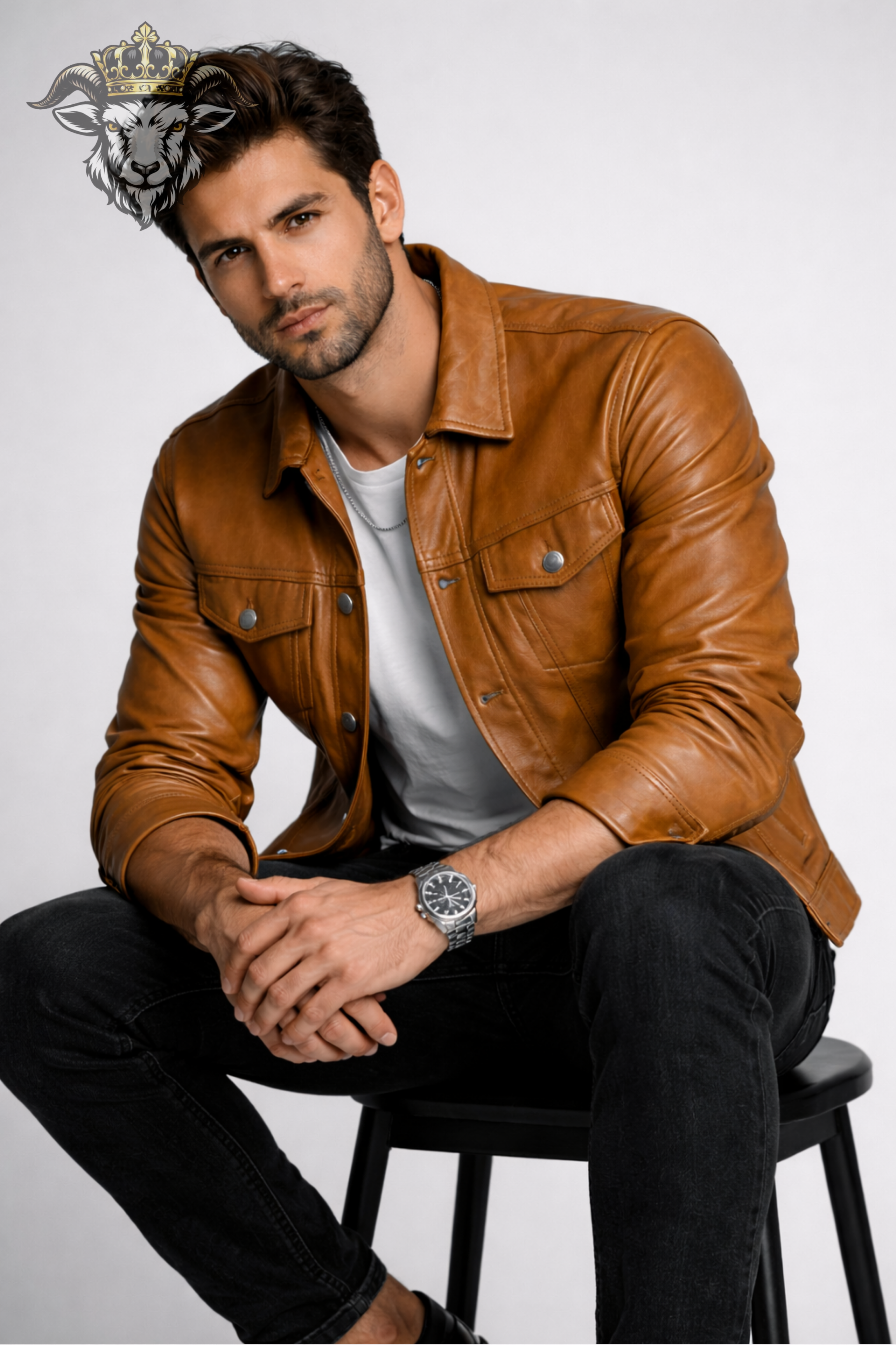 Men’s Tan Real Leather Trucker Jacket