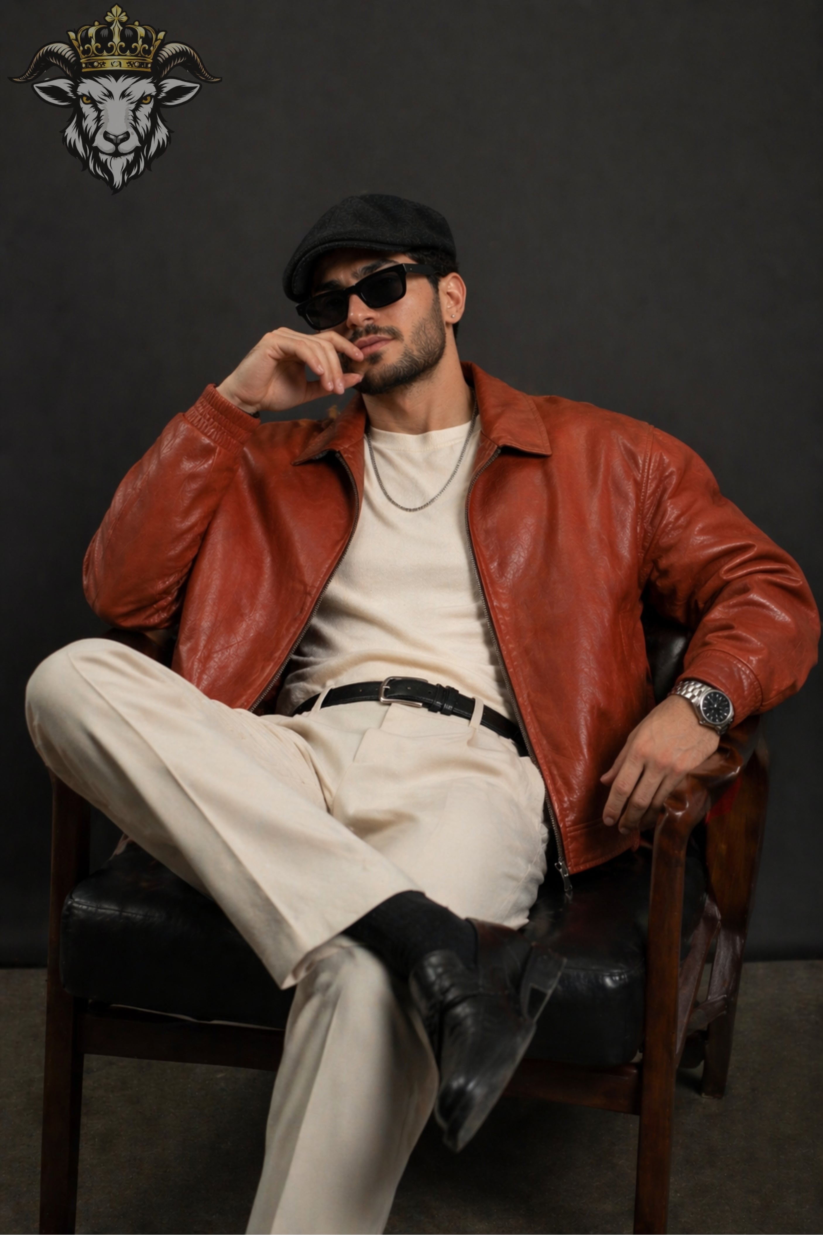 Men’s Burnt Orange Oversize Real Leather Bomber Jacket